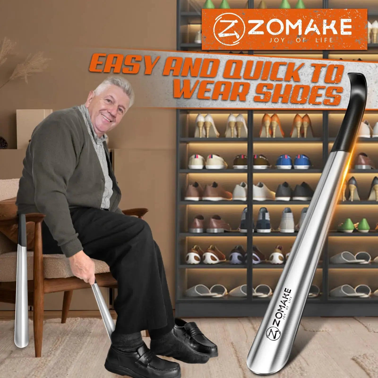 ZOMAKE Shoe Horn Long Handle for Seniors 2 Pack,Metal Long Shoehorn for Boots,16.5