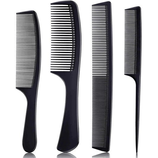 Lot de 4 peignes pour femme et homme, ensemble de peignes à cheveux en fibre de carbone noire de qualité supérieure pour taquiner et séparer, peignes professionnels pour coiffeur, peigne de coiffure à dents fines et larges pour tous les types de cheveux