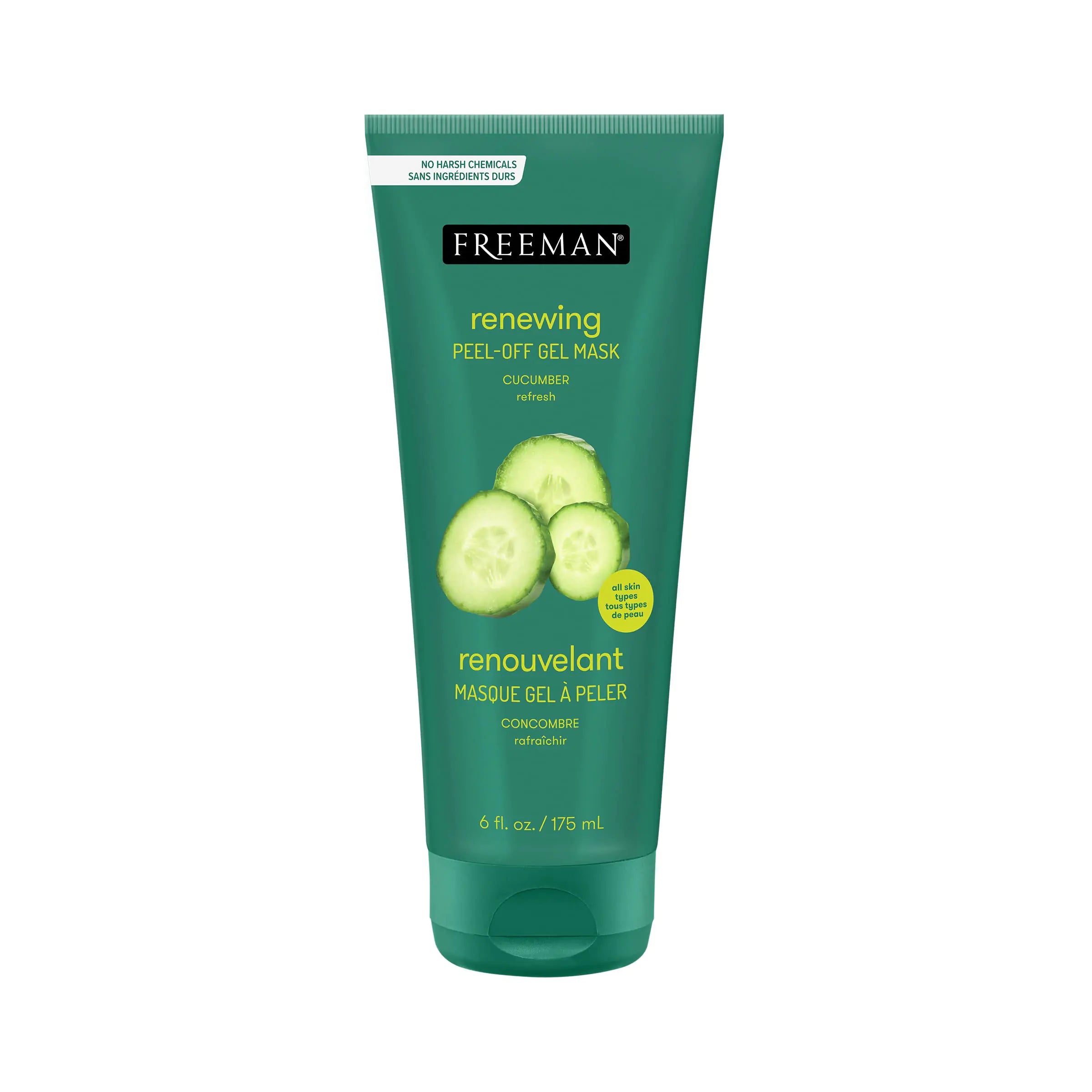 Mascarilla facial en gel despegable renovadora de pepino de Freeman, mascarilla facial que refresca la piel, aloe alivia e hidrata, rejuvenece la piel, para pieles normales y mixtas, tubo de 6 fl. oz./175 ml, 1 unidad 