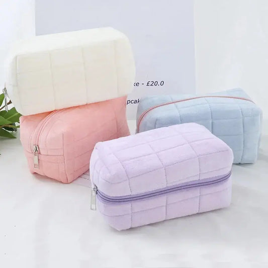 Zipper Large Solid Color Cosmetic Bag Cute Plush Makeup Bag for Women Travel Make Up Toiletry Bag Washing Pouch Plush Pen Pouch Ultimate Bag Store