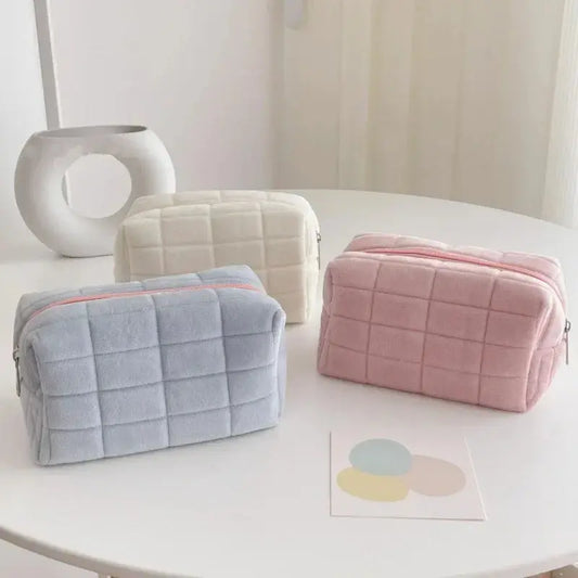 Zipper Large Solid Color Cosmetic Bag Cute Plush Makeup Bag for Women Travel Make Up Toiletry Bag Washing Pouch Plush Pen Pouch Ultimate Bag Store