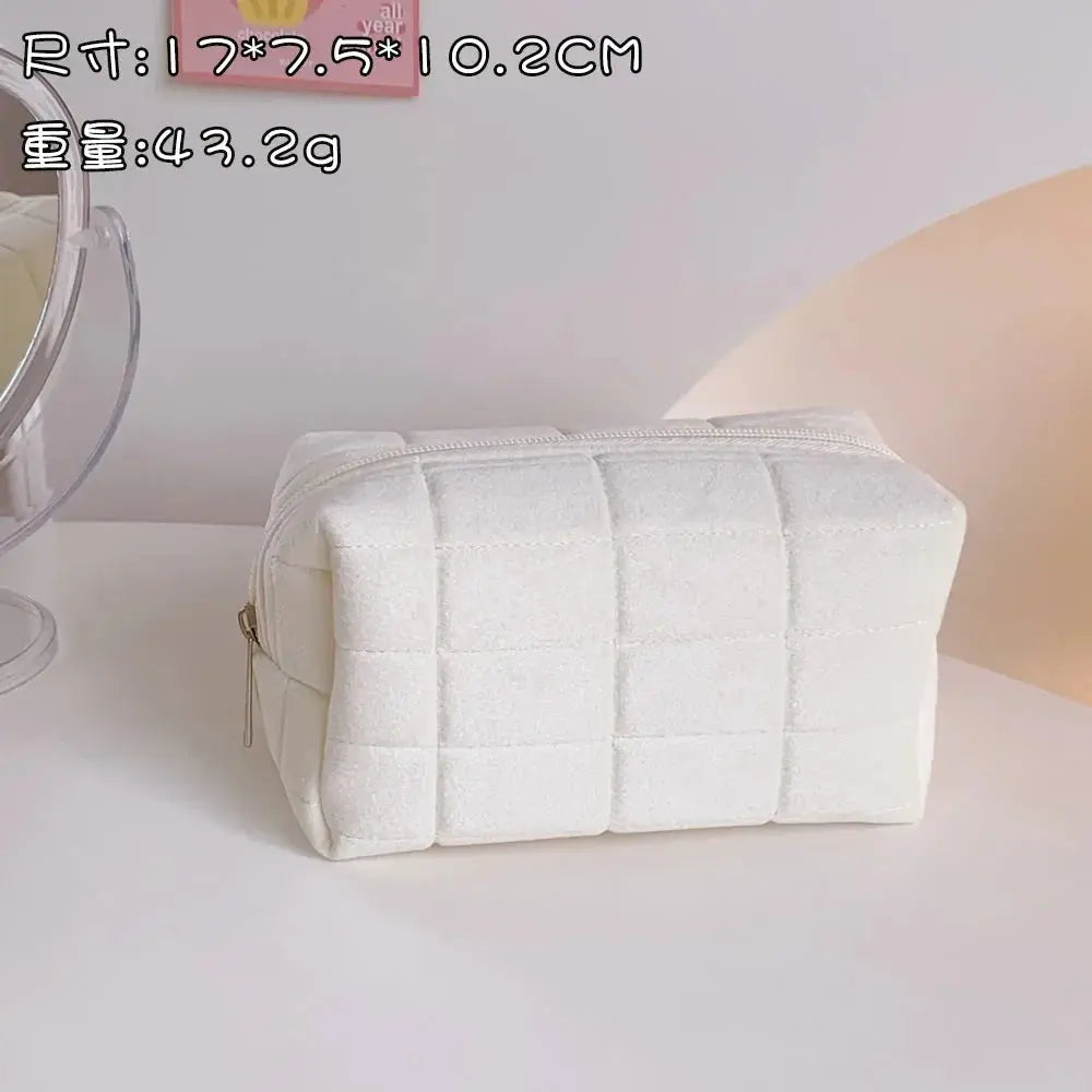 Zipper Large Solid Color Cosmetic Bag Cute Plush Makeup Bag for Women Travel Make Up Toiletry Bag Washing Pouch Plush Pen Pouch Ultimate Bag Store