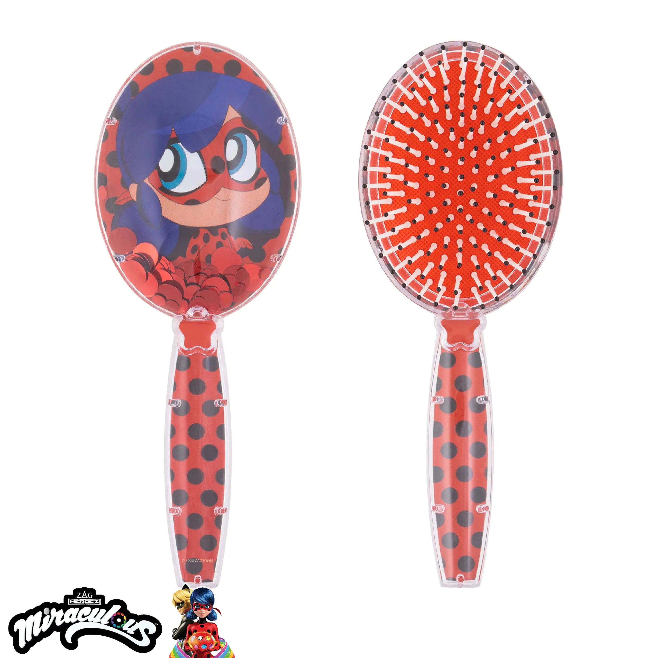 Cepillo para el cabello milagroso con estrellas brillantes mágicas, cepillo para el cabello con confeti de mariquita, cepillo para el cabello para niños de 3 años en adelante, color rojo 