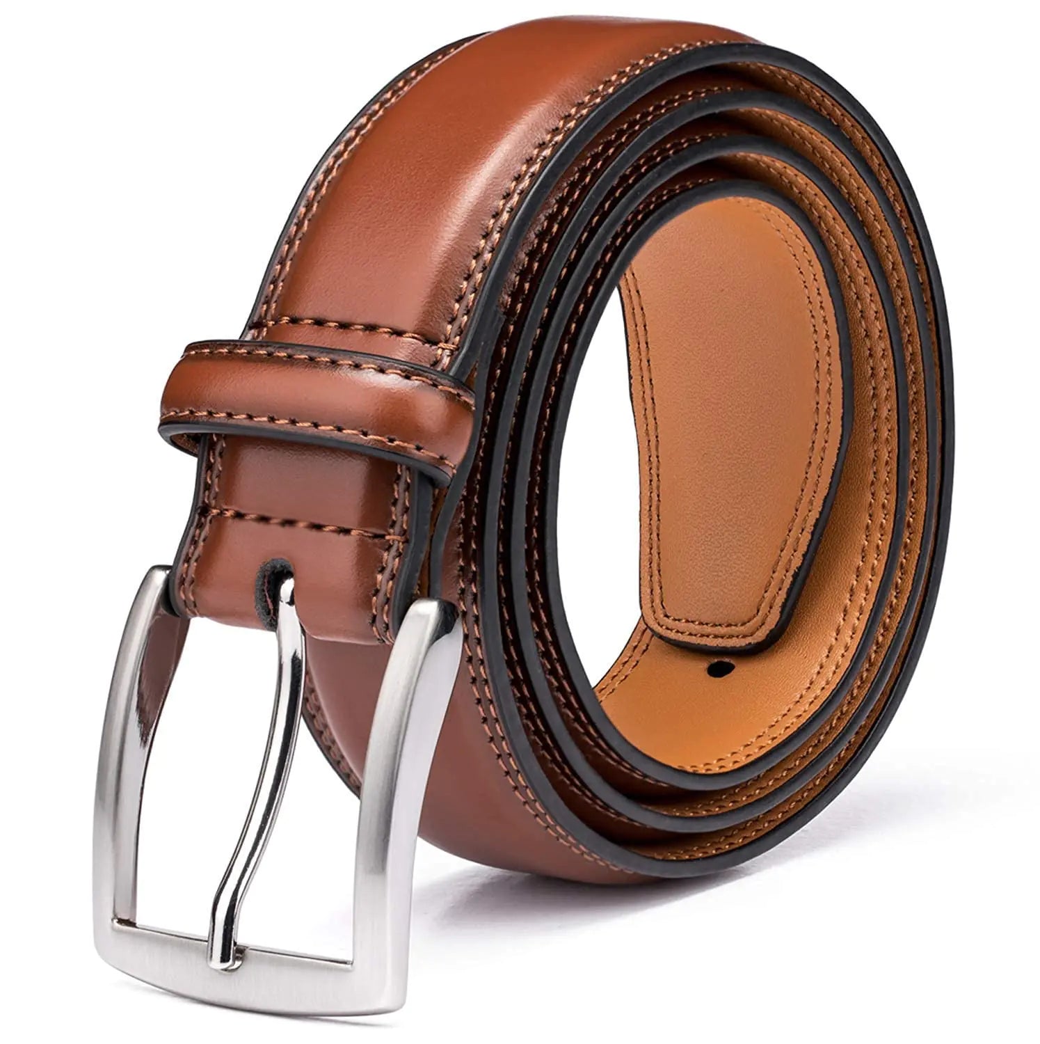 Cinturón de vestir de cuero para hombre KM Legend: clásico y moderno para el trabajo, negocios y ocio, 36 Essential Brown 