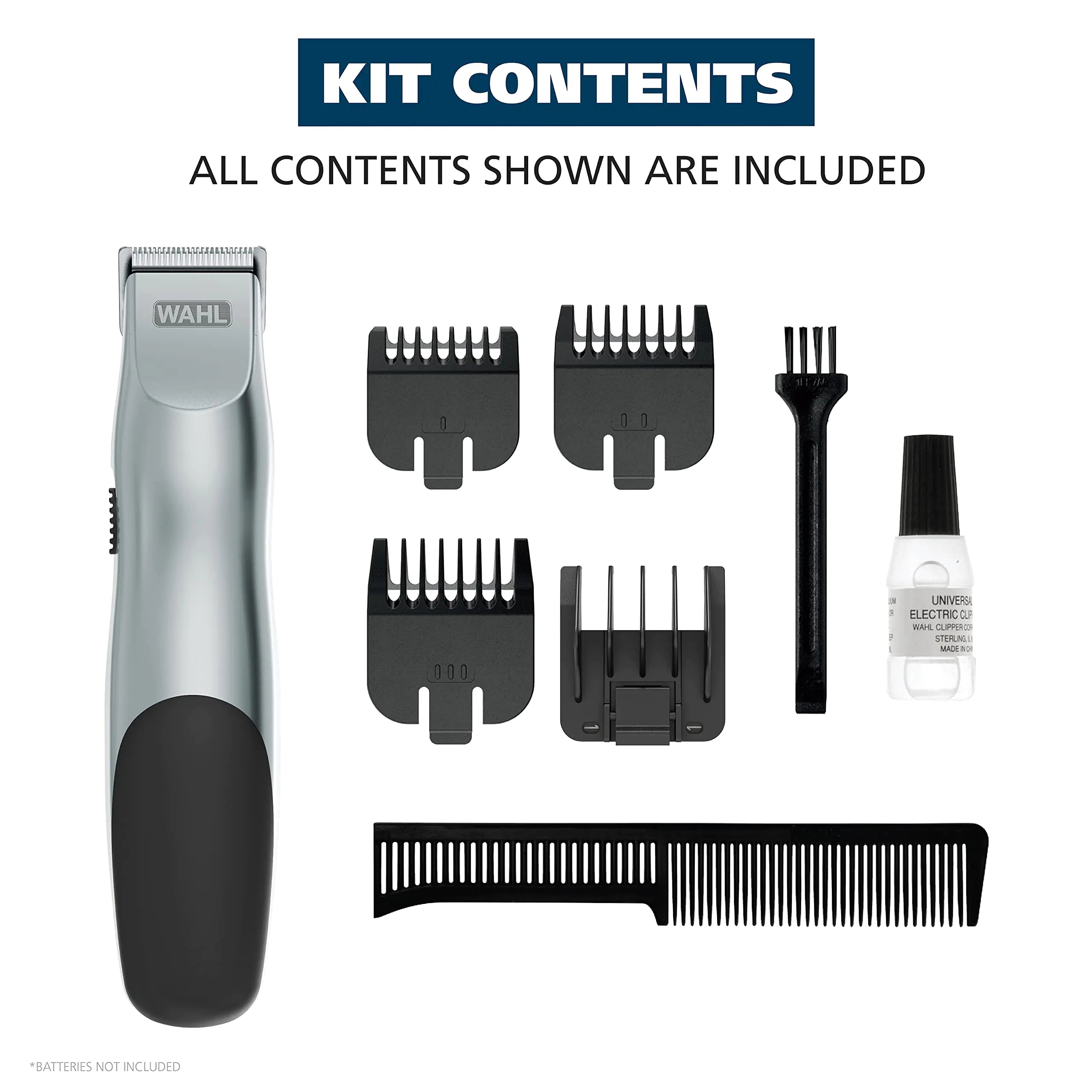 Wahl Groomsman Battery Operated Facial Hair Trimmer for Beard & Mustache Trimming Including Light Detailing and Body Grooming – Model 9906-717V Silver