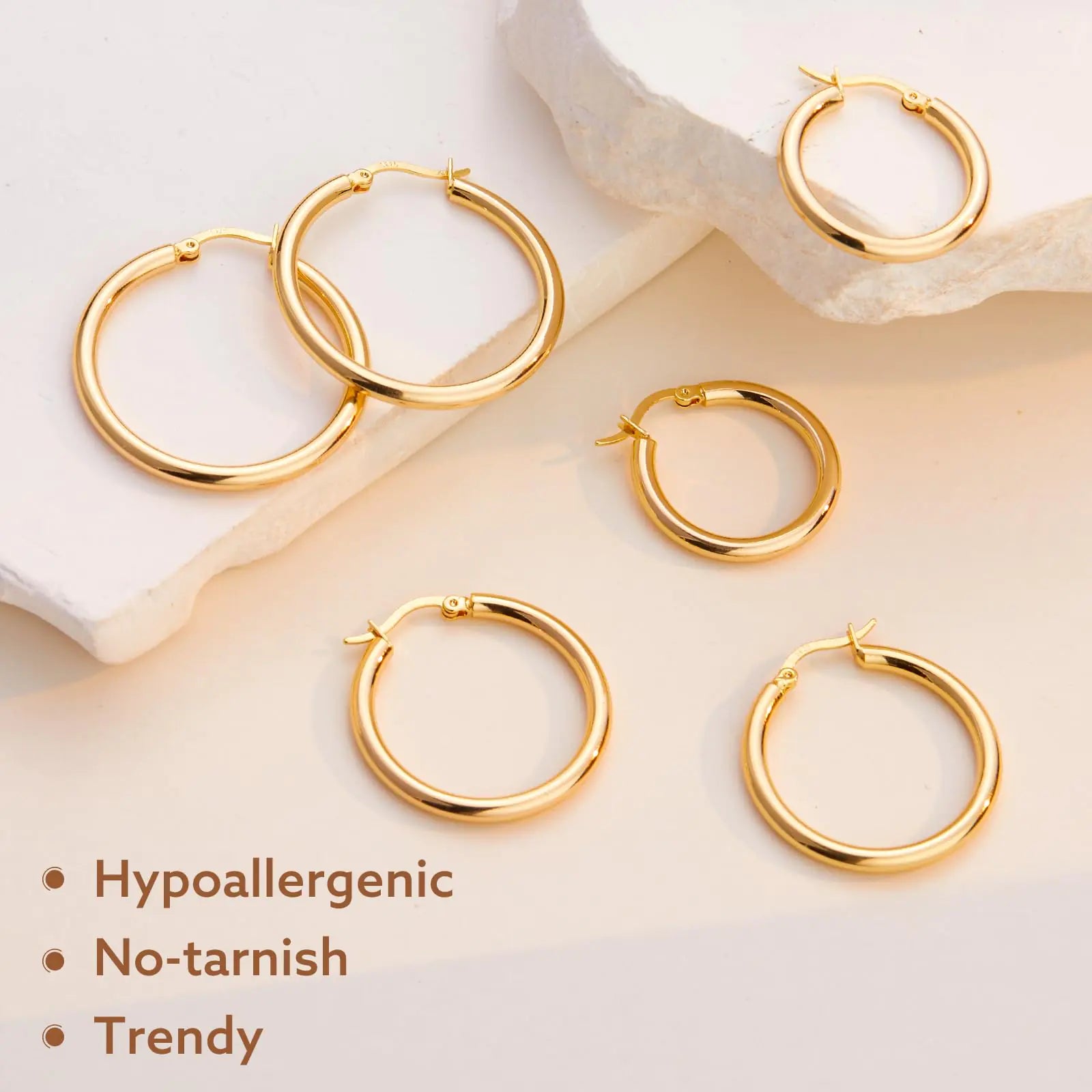 Gold Hoop Earrings Set for Women, 14K Small Huggie Earrings, Hypoallergenic Trendy Jewelry, Dainty Cartilage Earrings – 3mm Gold (26.5/31.5/37.5) - Vivareflex Online