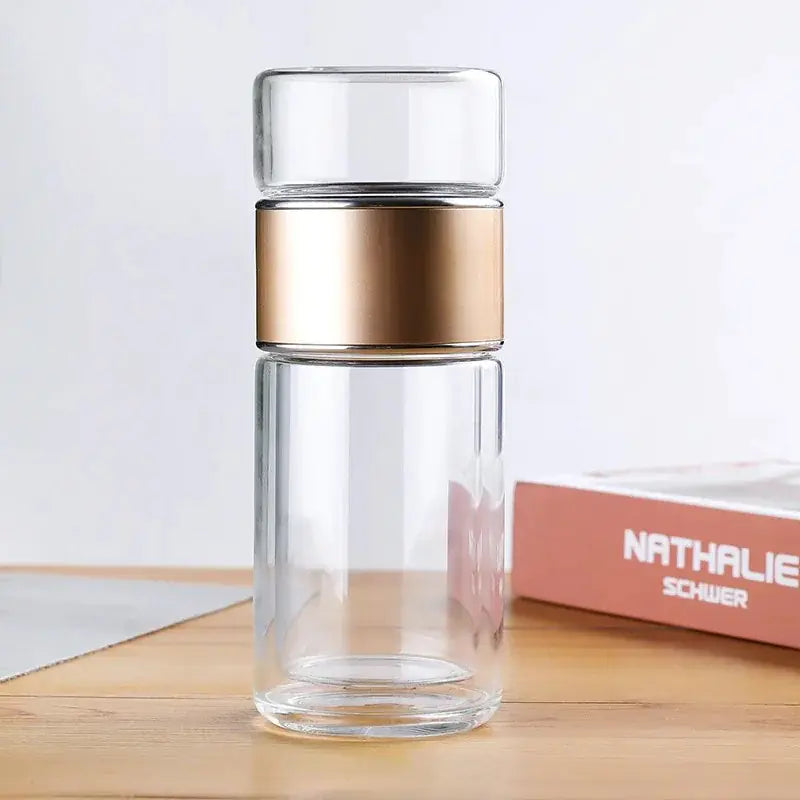 Bouteille à thé en verre borosilicate à double couche de 390 ml avec infuseur à thé