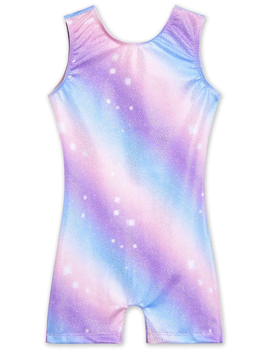 Justaucorps de gymnastique pour filles, enfants, biketard avec short, combinaisons de danse licorne scintillantes (plusieurs couleurs) à rayures violettes 1-2T