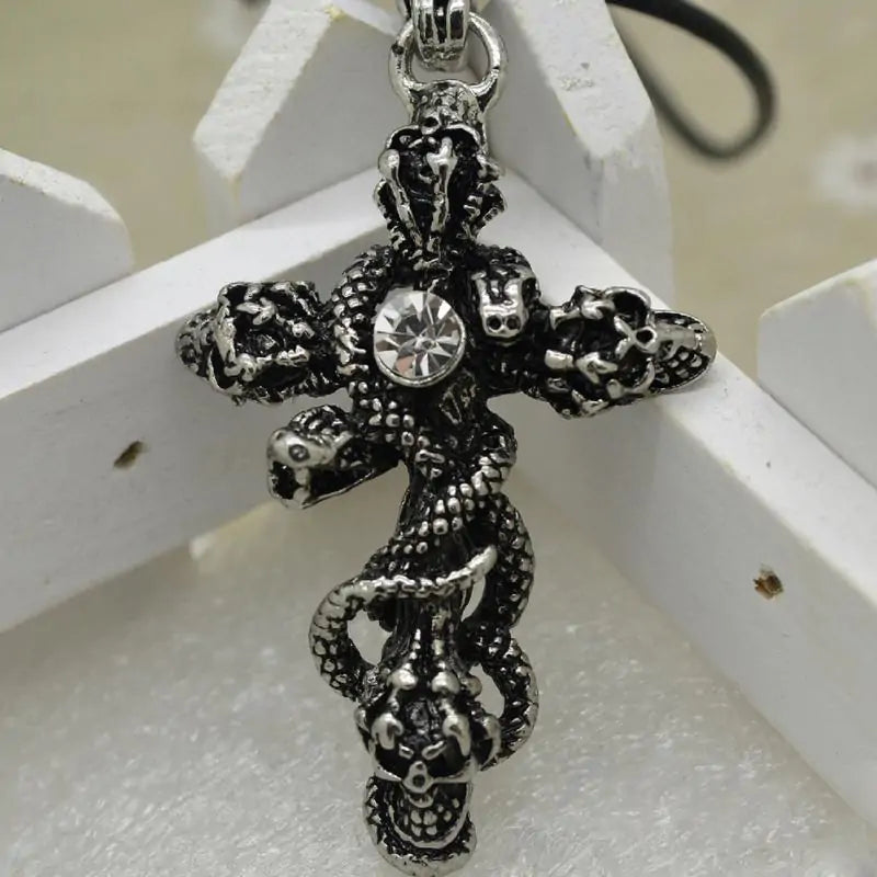 Snake Cross Skeleton Skull Pendant Necklace for Men Vivareflex Online