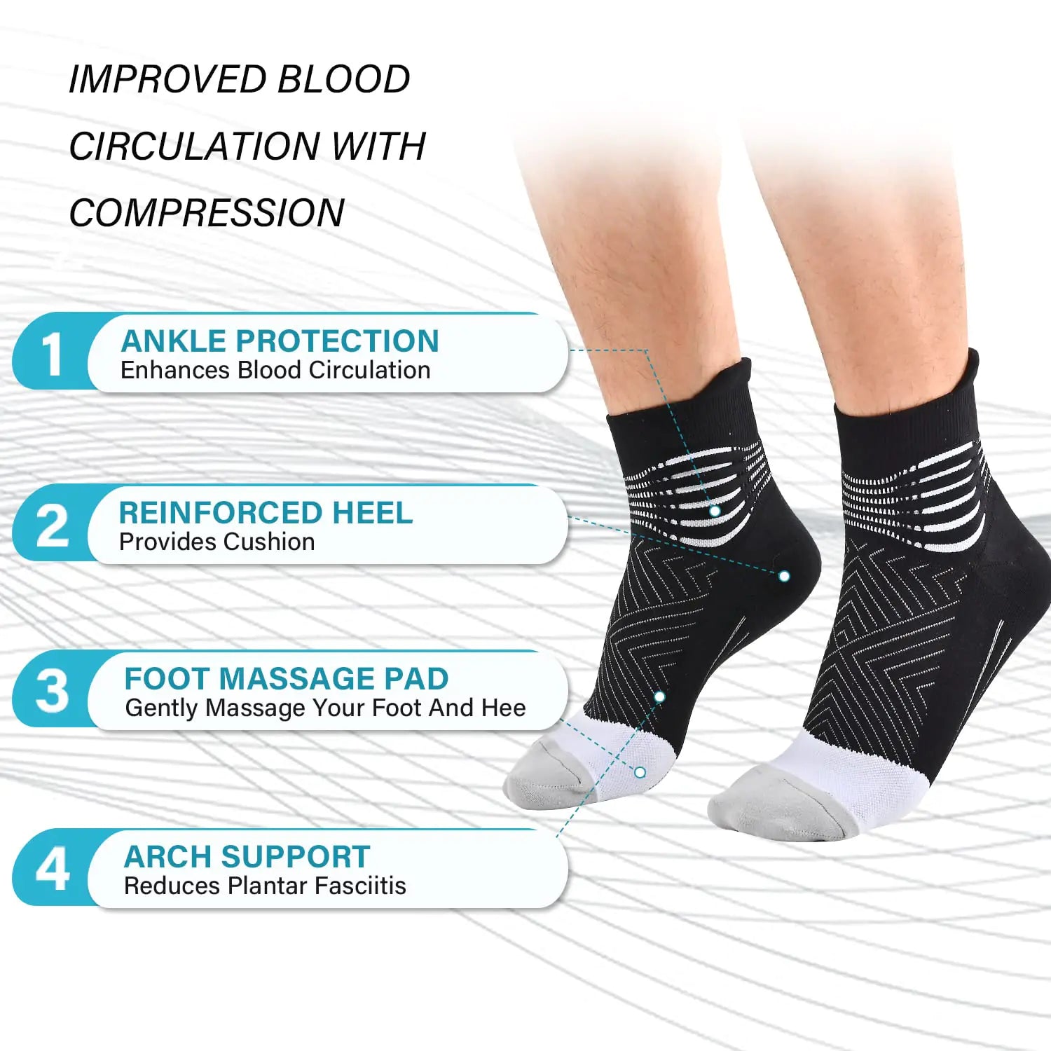 IRAMY Compression Ankle Support Socks Women - Coolmax Wicking, Cushioned Athletic, Plantar Fasciitis Relief 2/3/6 Pairs Medium Grey(2 Packs)