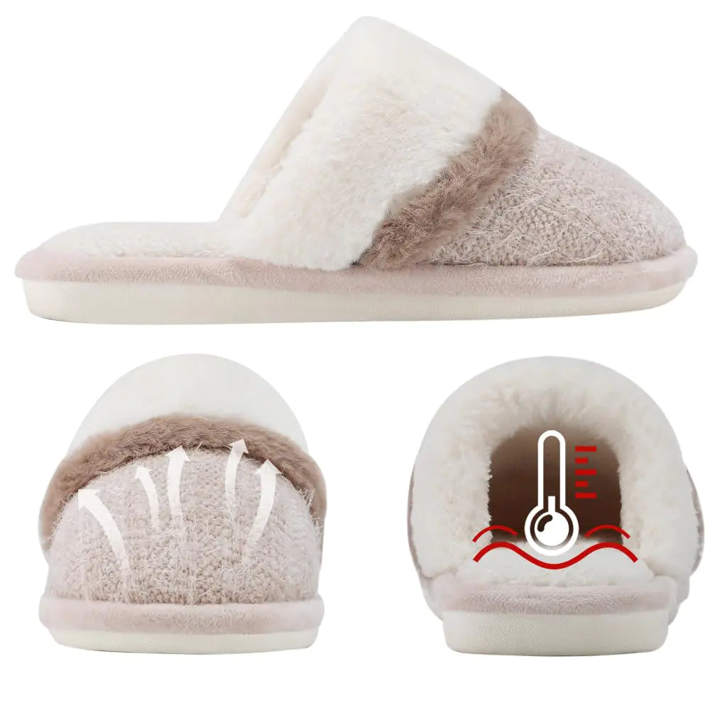 Chaussons confortables pour femmes, chaussures d'intérieur et d'extérieur en peluche avec semelle antidérapante en mousse à mémoire de forme, cadeaux pour femmes, mamans, dames, 5-6 femmes/3-4 hommes, beige