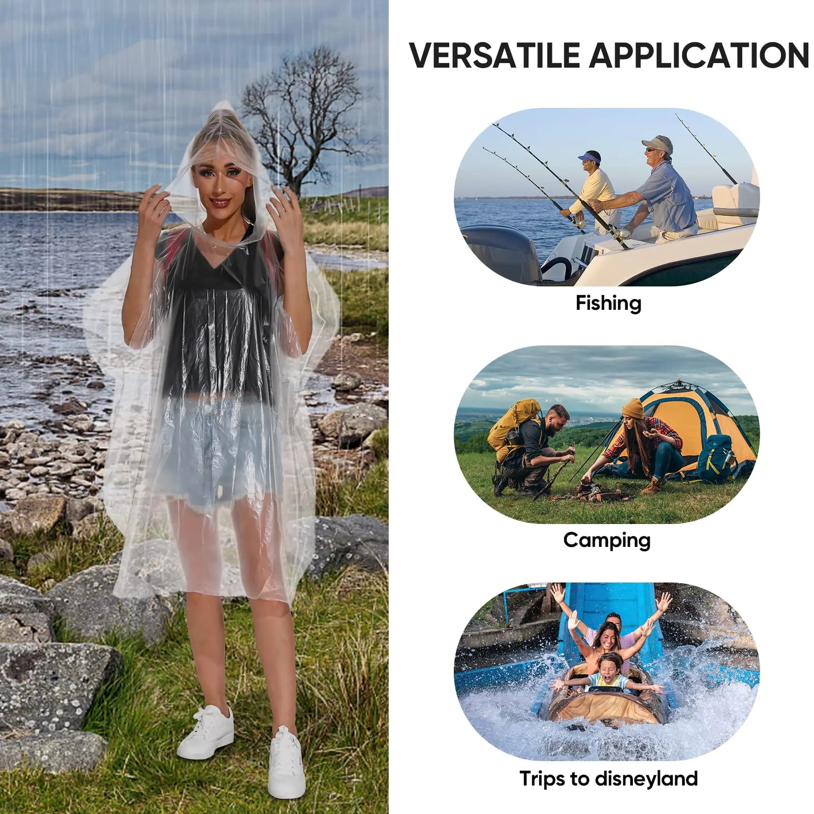 APEXUP Disposable Rain Ponchos for Adults, Emergency Rain Poncho for Camping Hiking Travelling Clear 50 Pack - Vivareflex Online