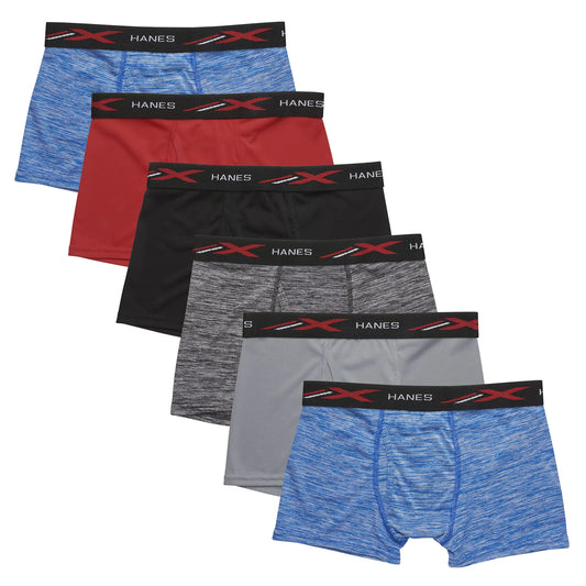 Hanes Boys' X-Temp Boxer Briefs, Moisture Wicking Breathable Underwear, Tagless, Assorted 6 Pack Medium Red/Black/Blue - 6 Pack