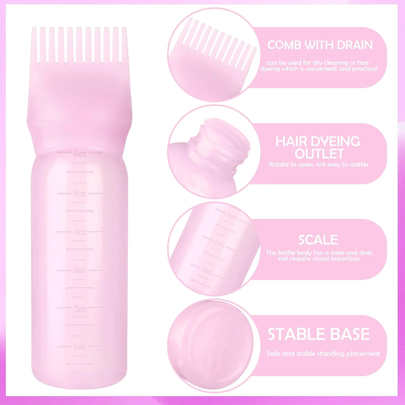 Root Comb Bottle Applicator 6 Ounce, 2 Pack - Oil Applicator for Hair Dye, Hairstyling, and Hair Oiling (Pink) - Vivareflex Online