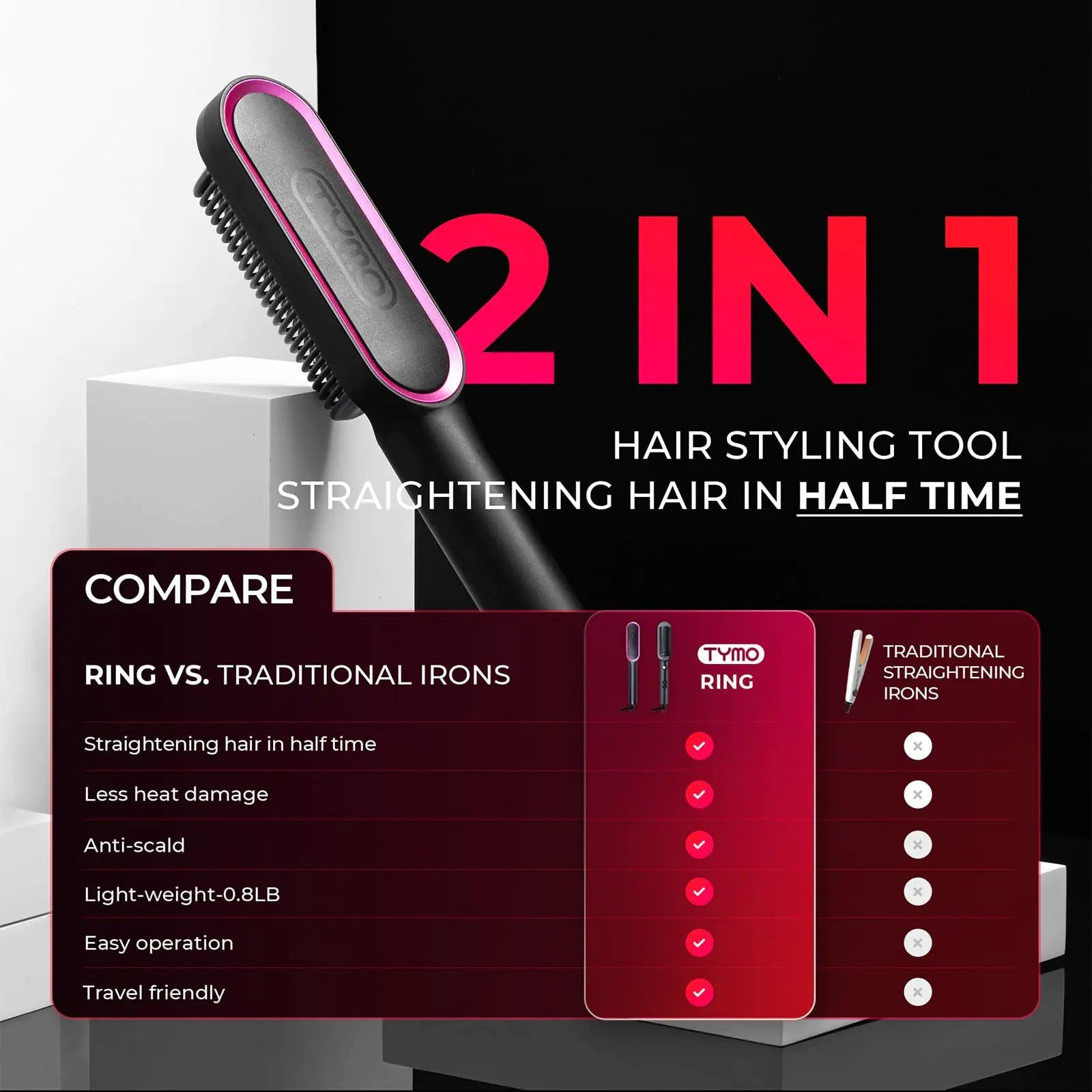 Hair Straightener Brush, TYMO Ring Hair Straightener Comb Straightening Brush for Women Vivareflex Online