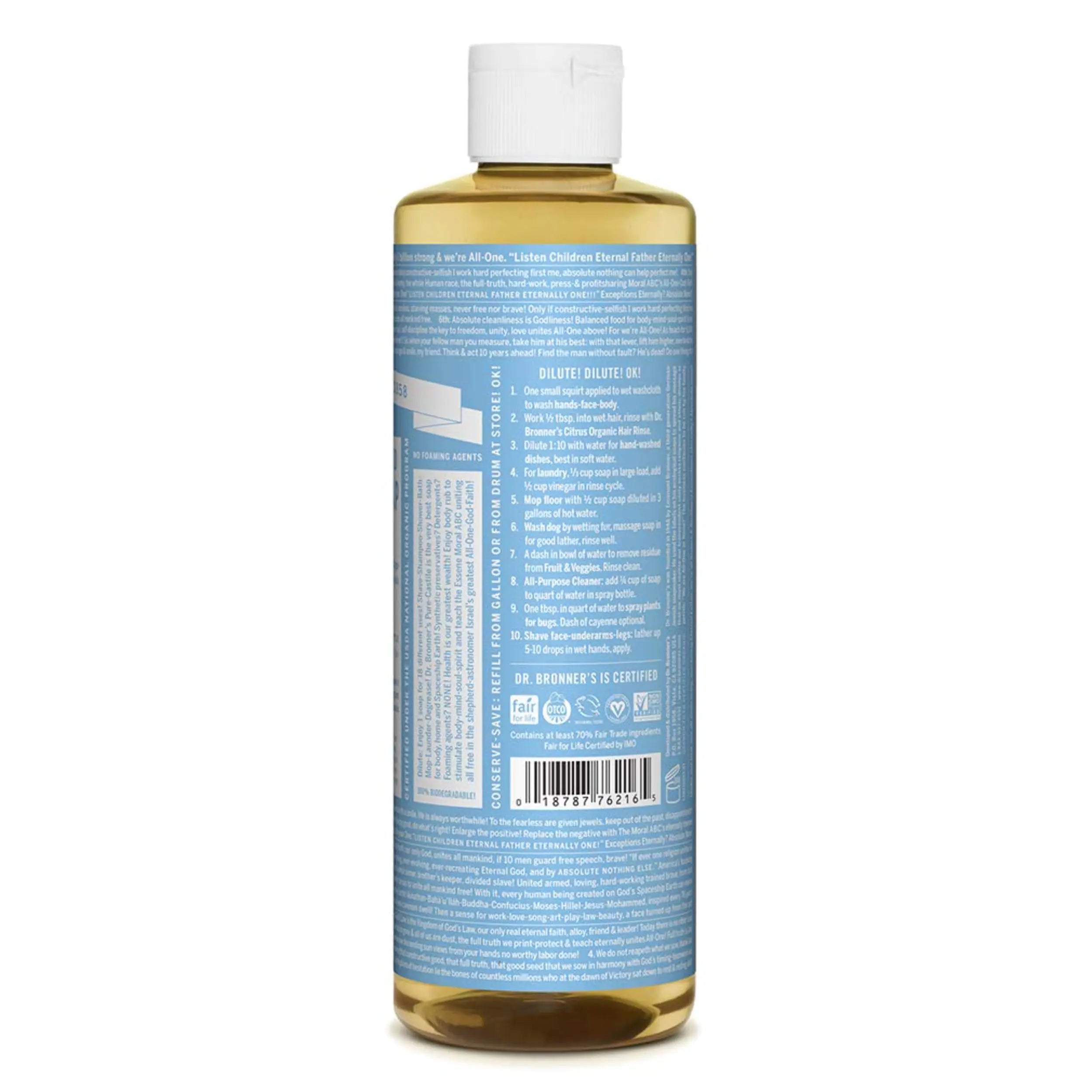 Dr. Bronner’s Pure-Castile Liquid Soap - Baby Unscented (16 oz) | Organic, Multi-Purpose, Gentle for Sensitive Skin