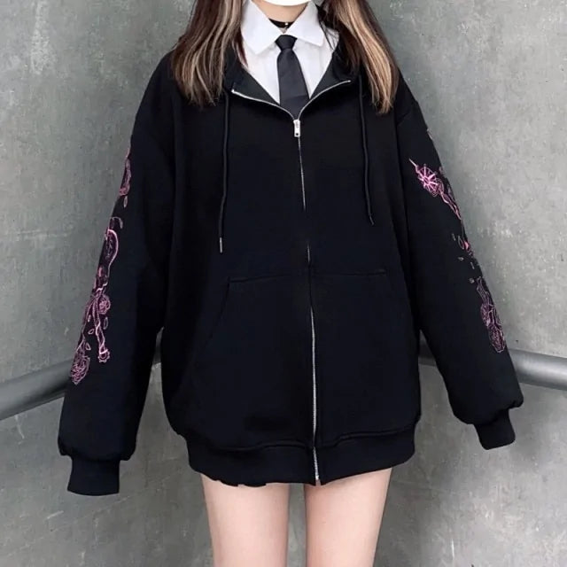 Women Gothic Black Zip Up Hoodie Vivareflex Online