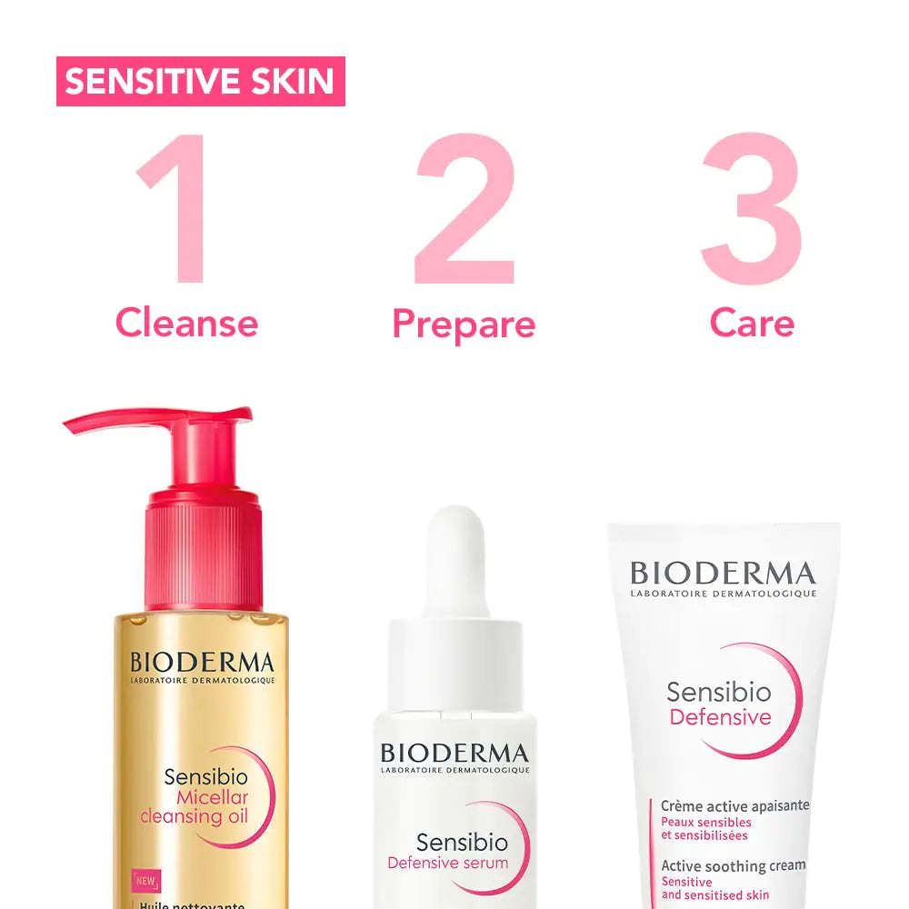 Aceite limpiador micelar Sensibio de Bioderma, el primer limpiador con aceite micelar ecobiológico que limpia profundamente, suaviza y nutre la piel con una textura de aceite a leche, sin fragancia y suave para la piel. 