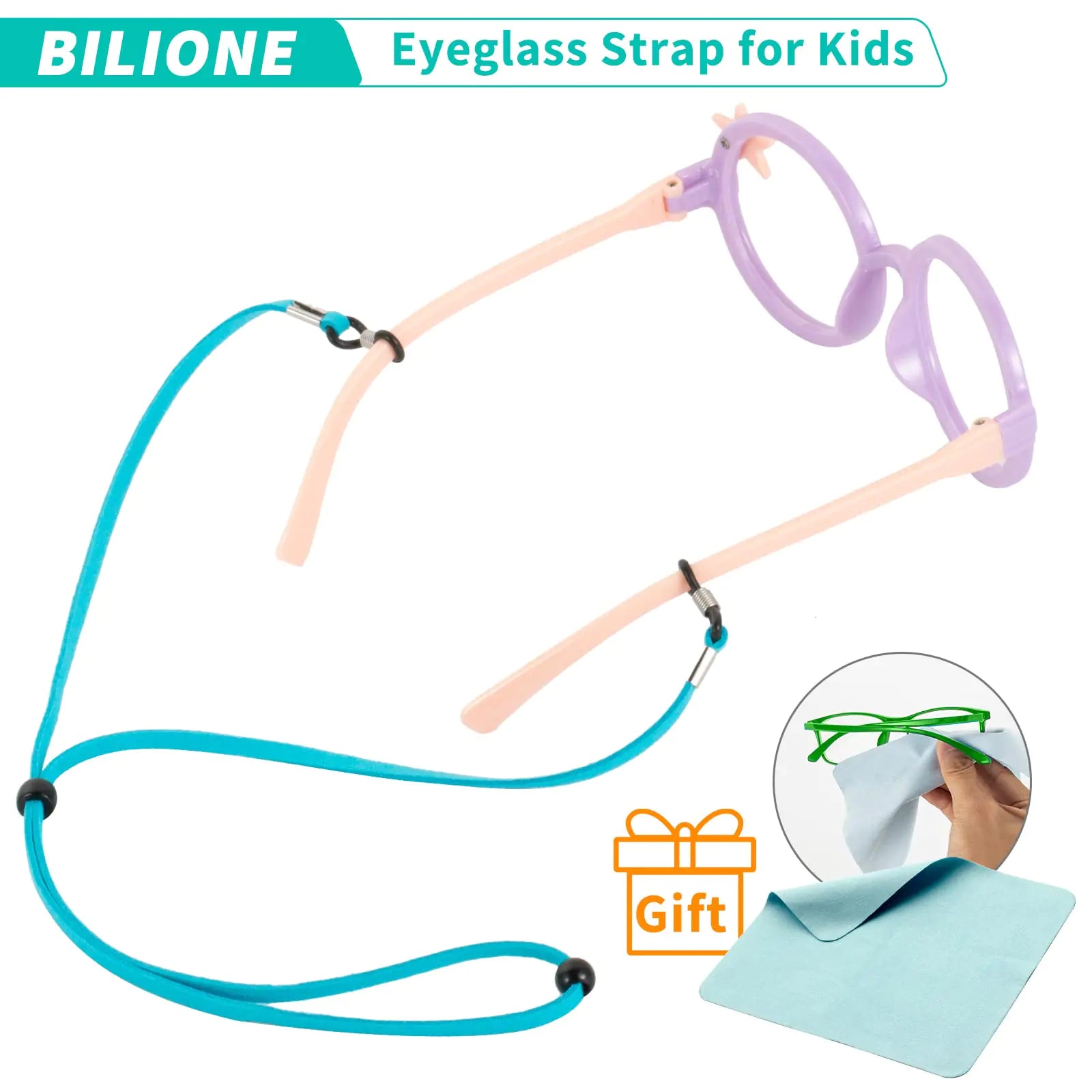 BILIONE Lot de 6 sangles de lunettes de qualité supérieure, support de lunettes multicolore pour femmes, hommes et enfants, noir, jaune, vert, rouge, gris, bleu ciel