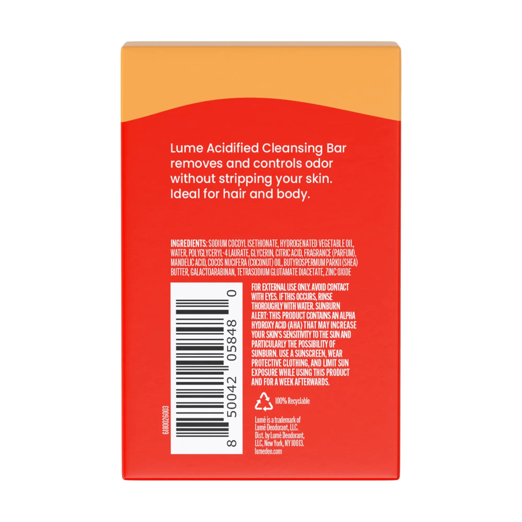 Barra limpiadora corporal acidificada Lume - Control de olores las 24 horas - Elimina el olor mejor que el jabón - Fórmula humectante - Formulada sin SLS ni parabenos - Desarrollada por obstetras y ginecólogos - 5 onzas (Clean Tangerine) Clean Tangerine 