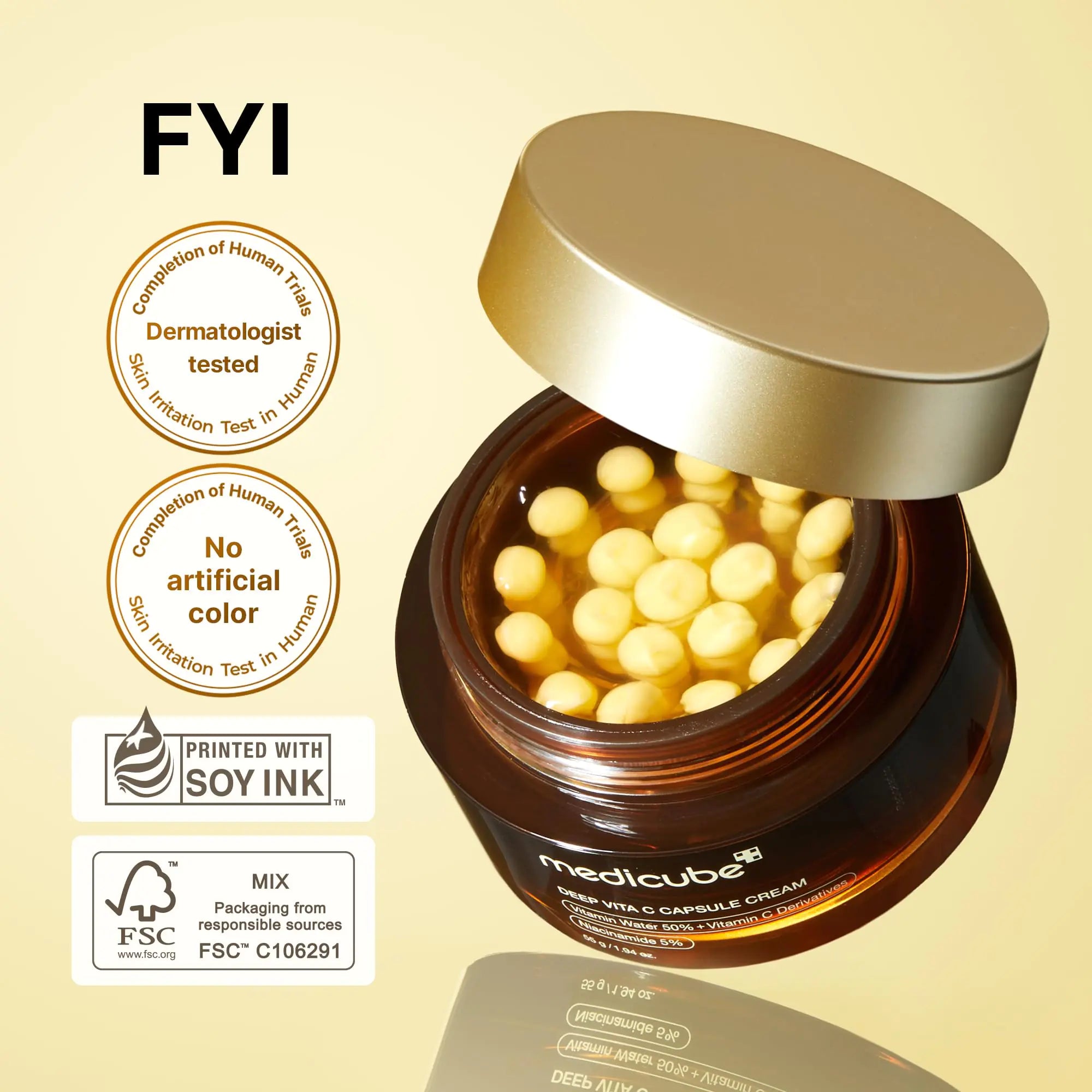 Hydratant visage Medicube Deep Vitamin C Golden Capsule - Capsules liposomales pour les rides, l'éclat de la peau - Gel transparent pour une hydratation éclatante - Soins de la peau coréens 1,94 oz