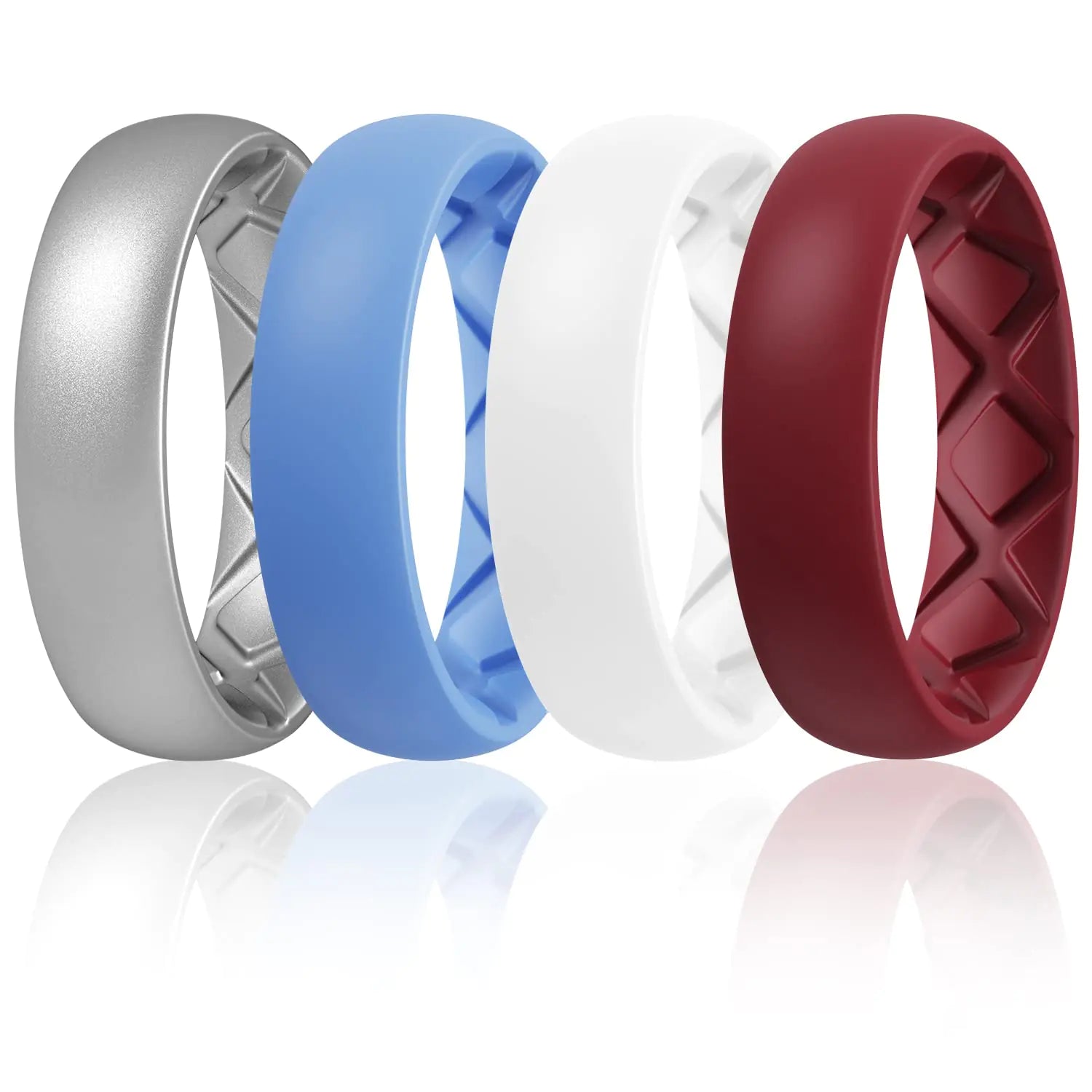 Egnaro Inner Arc Design ergonomique et respirant, anneaux en silicone pour femmes avec demi-tailles, alliance en silicone pour femme, 6 mm de large - 2 mm d'épaisseur T3-argent métallique, bleu, blanc, marron 3,5-4 (17,83 mm)