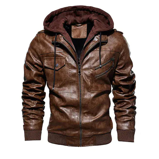 Comfortable Hooded PU Leather Jacket For Men Vivareflex Online