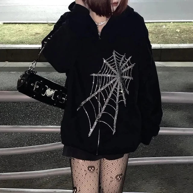 Women Gothic Black Zip Up Hoodie Vivareflex Online