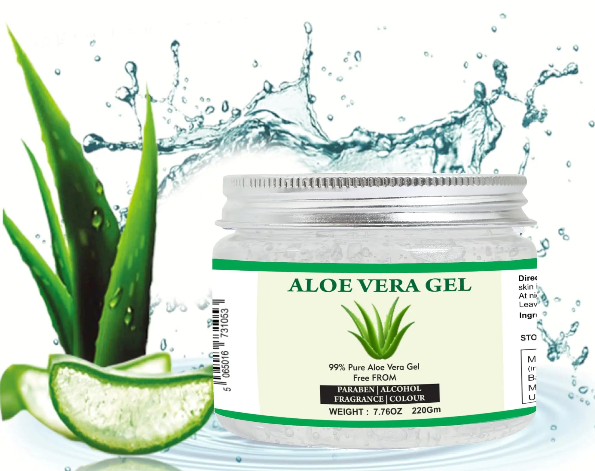 Gel hydratant à l'aloe vera pur | 220 ml | Hydratant pour la peau et les cheveux