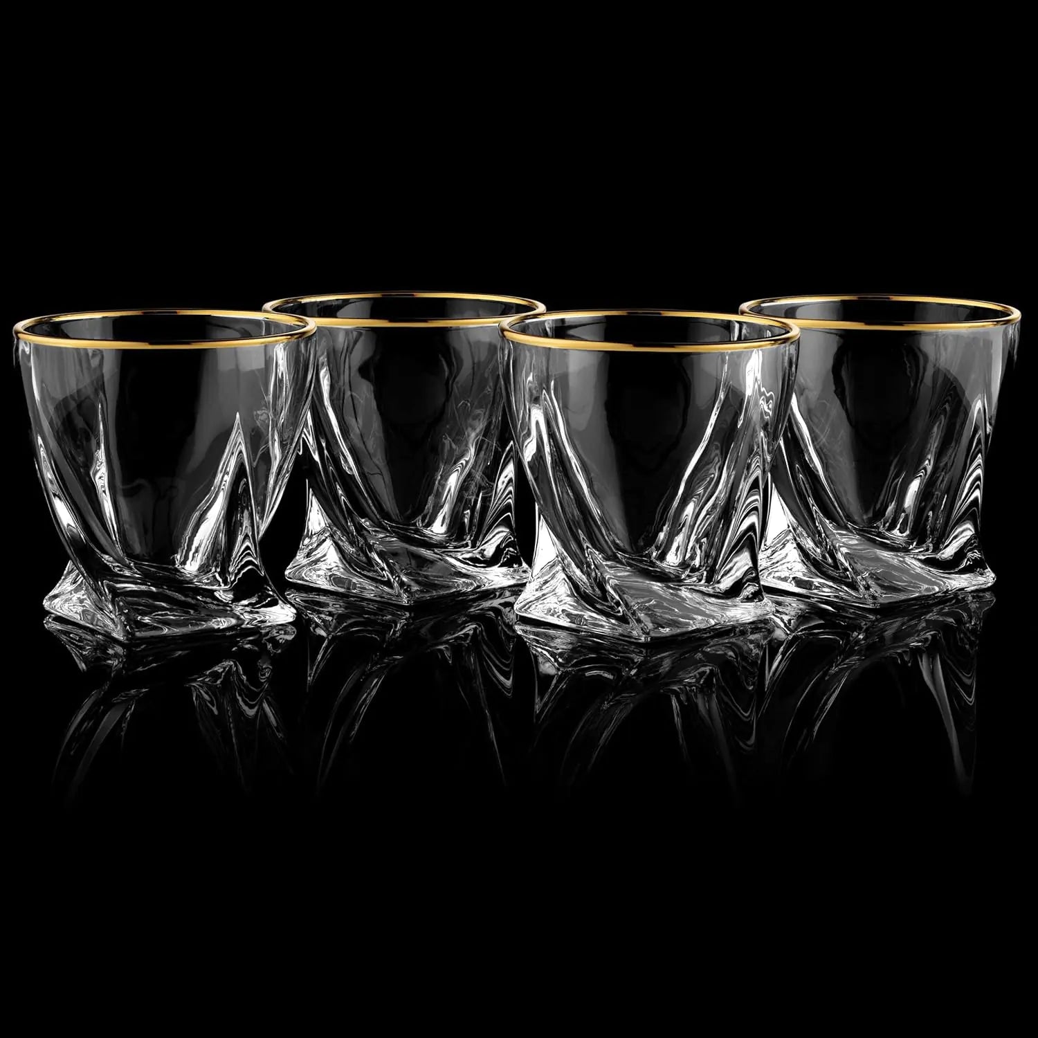 Lot de 4 verres à whisky torsadés à bord doré