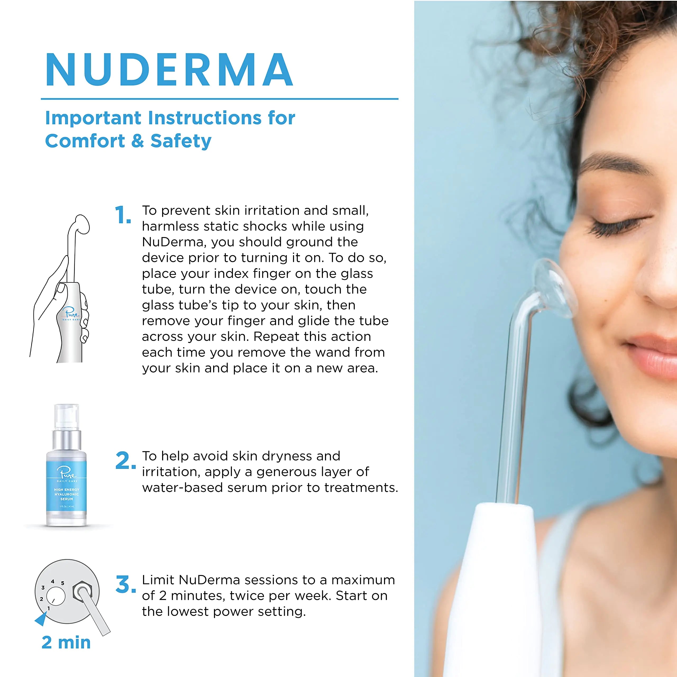 NuDerma Portable Handheld Skin Therapy Wand Machine w/Neon – Anti-Aging - Skin Tightening - Wrinkle Reducing - Dark Circles – Clarifying - Hair & Scalp Stimulator