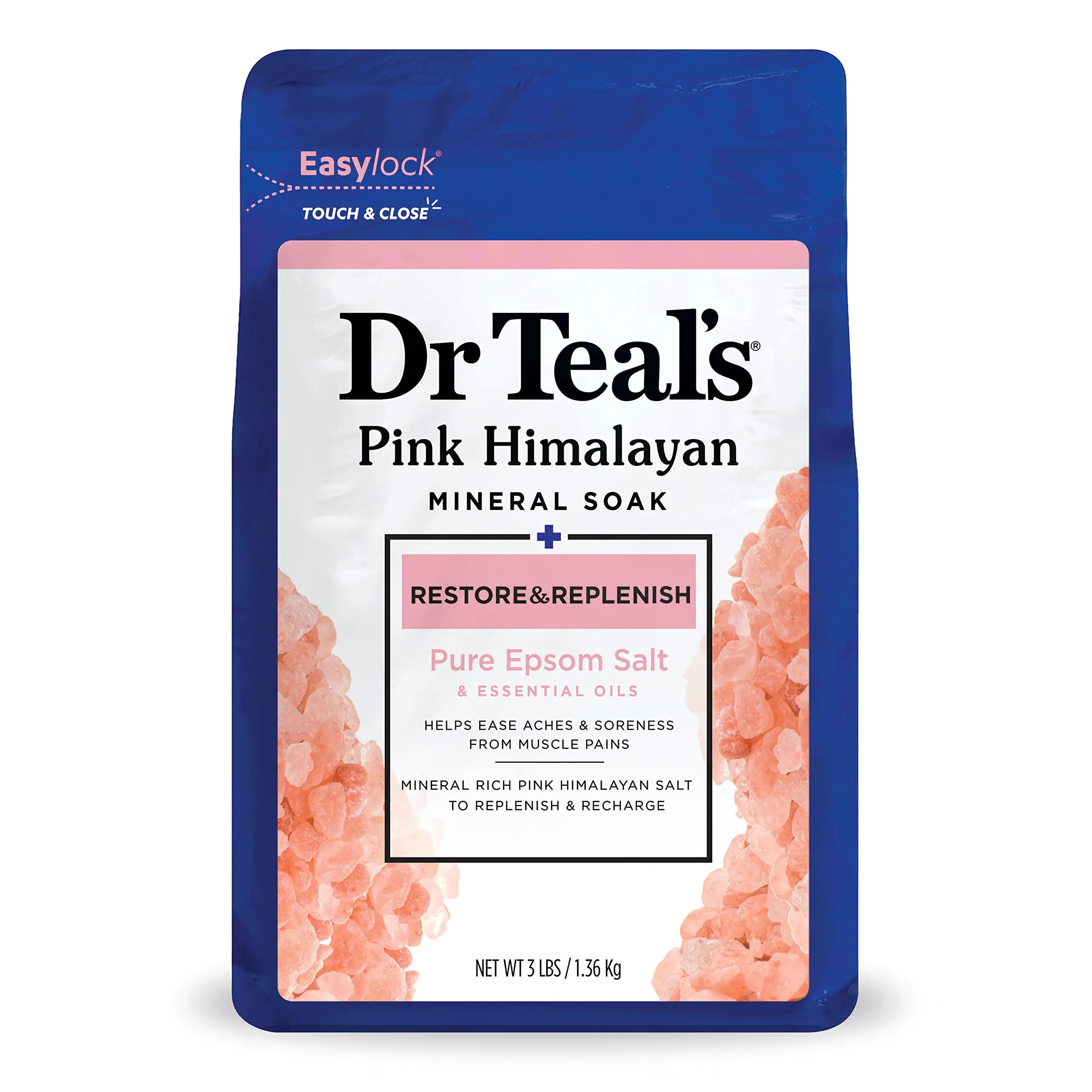 Bain de sel du Dr Teal avec du sel d'Epsom pur, restaure et reconstitue avec du minéral rose de l'Himalaya, 3 lb