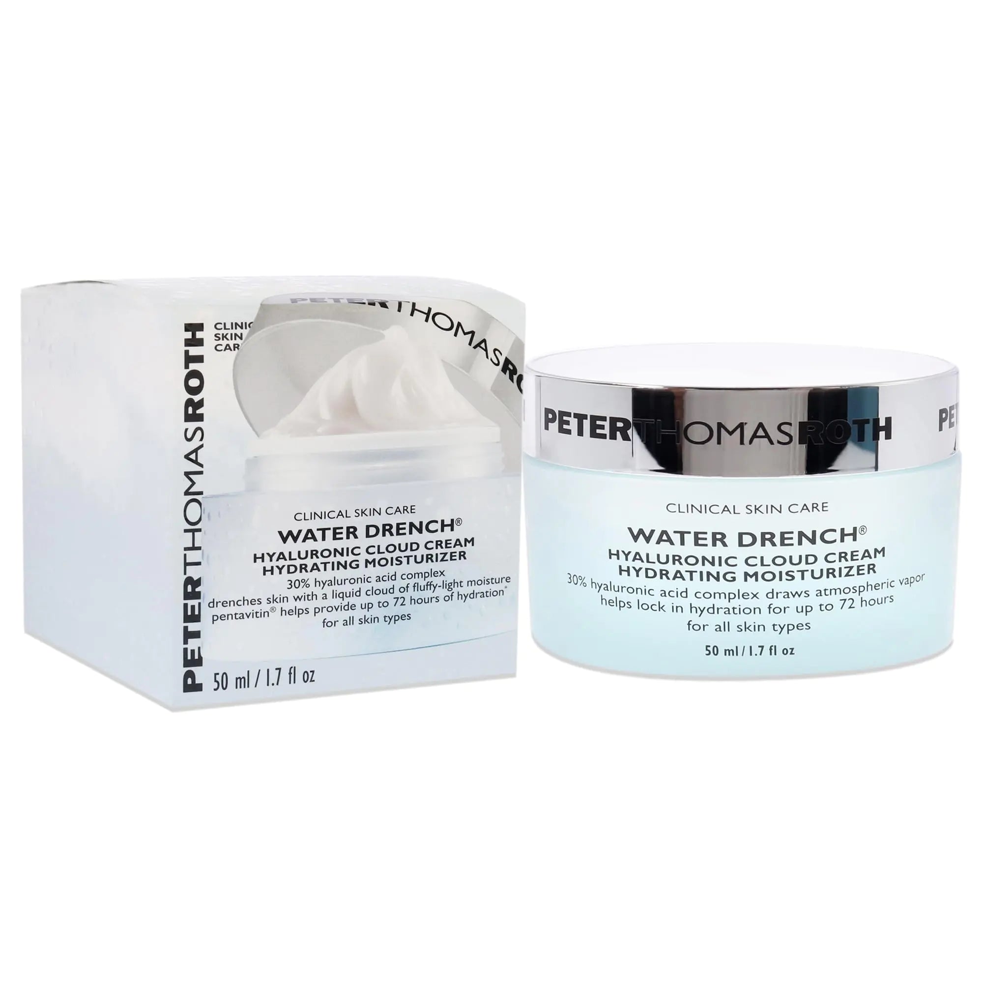 Peter Thomas Roth | Water Drench Hyaluronic Cloud Cream | Crema hidratante para el rostro, hasta 72 horas de hidratación para una piel de aspecto más juvenil, sin fragancia, 1,69 onzas líquidas 1,7 onzas líquidas (paquete de 1) 