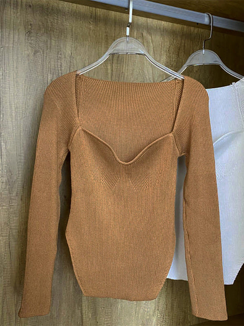 Pull tricoté à manches longues pour femme