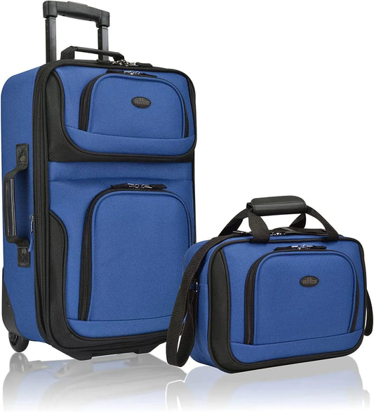 Valise cabine légère US Traveler Rio 20" souple extensible, durable, affaires et voyage, bleu, ensemble bleu royal 2 roues