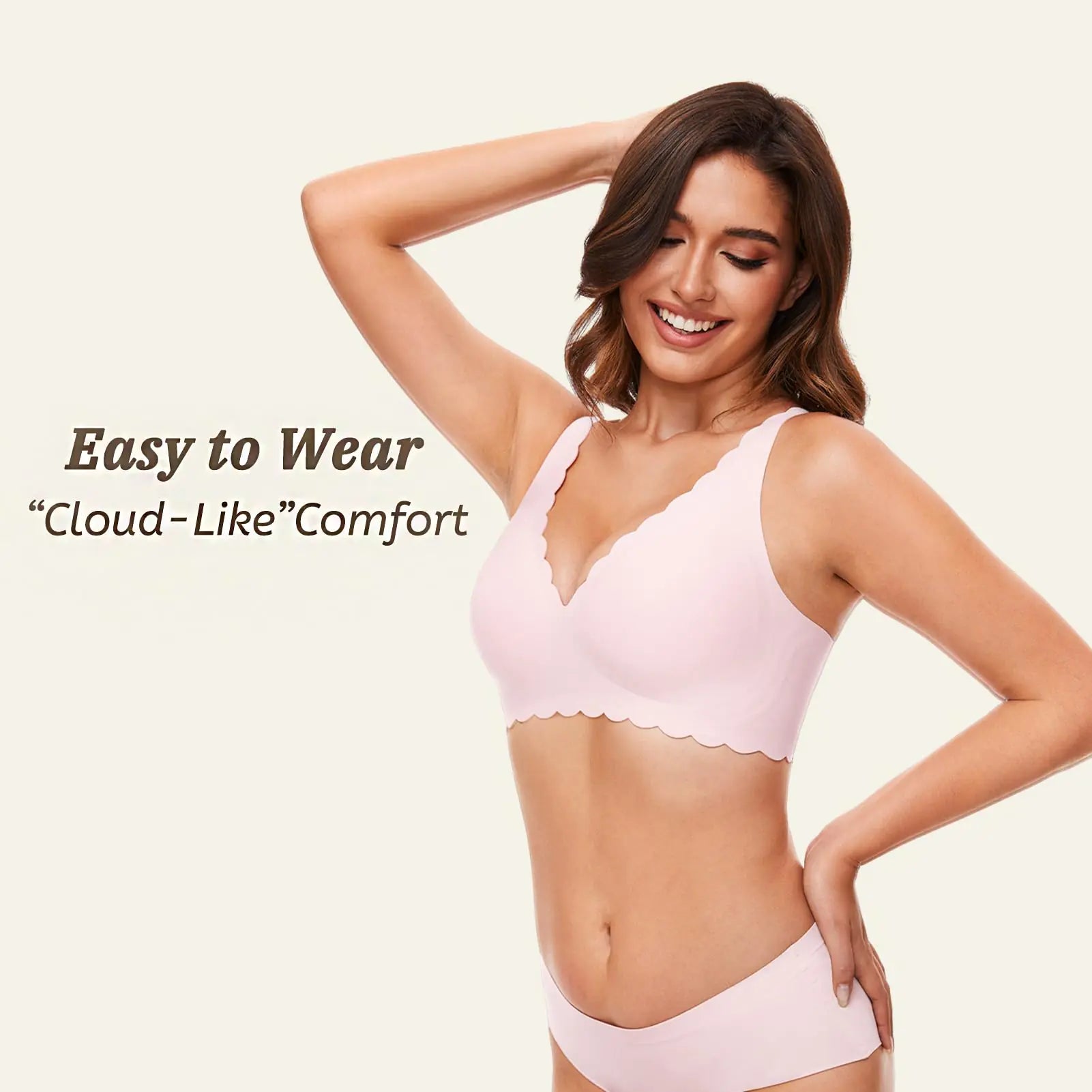 Deep V Petal Bras for Women No Underwire Soft Wireless Bras Comfort Seamless Bralettes with Extender Small Light Pink