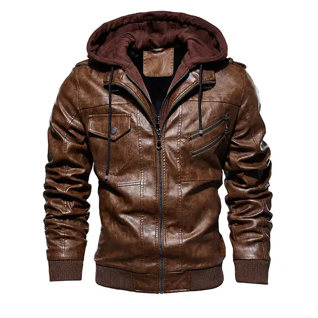 Comfortable Hooded PU Leather Jacket For Men Vivareflex Online