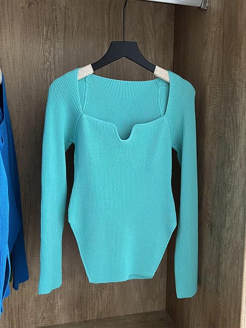 Pull tricoté à manches longues pour femme