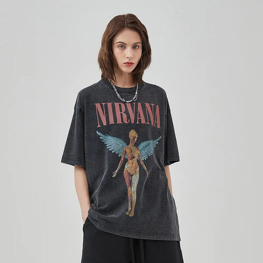 Vintage Angel Print Grunge Oversized Tshirts Men Vivareflex Online