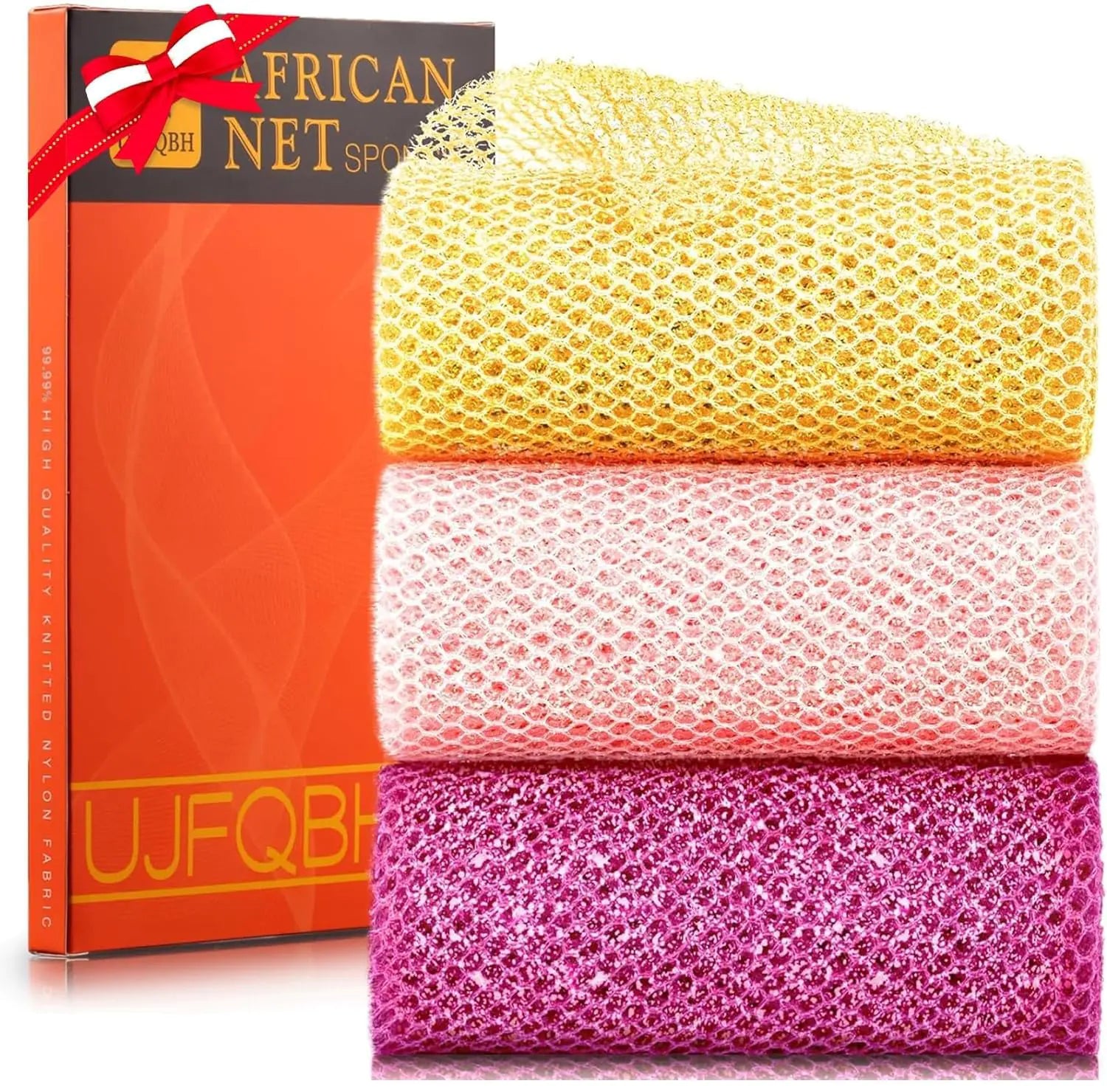 Juego de 3 esponjas exfoliantes africanas de estilo brillante para ducha, esponjas de baño largas para una piel suave y fresca, el exterior brilla, ideal para uso diario (amarillo brillante, rosa, morado) Amarillo brillante, rosa, morado 