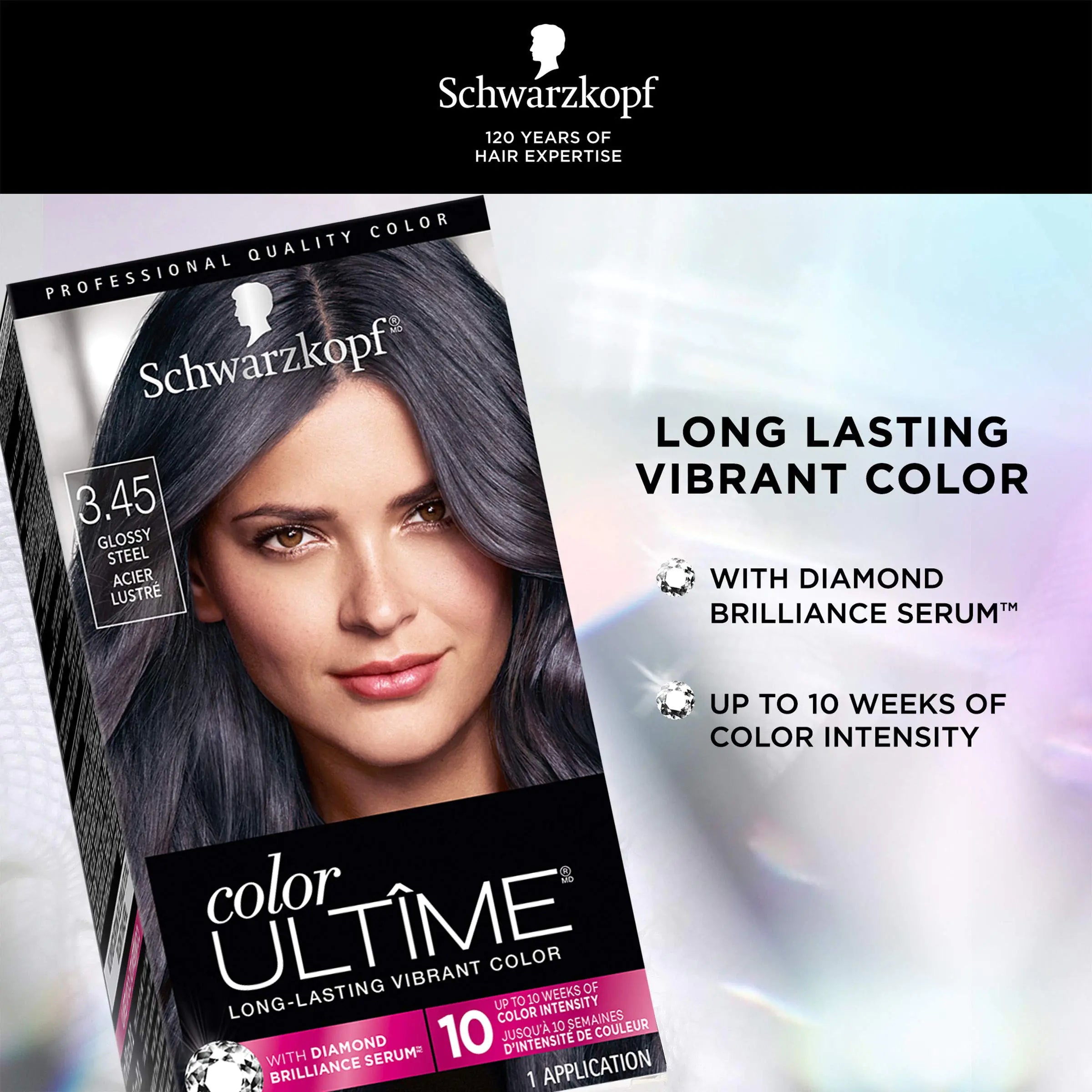 Tinte permanente para cabello en crema Schwarzkopf Color Ultime Metallic, 3,45 acero brillante, 0,48 onzas líquidas (paquete de 12) 