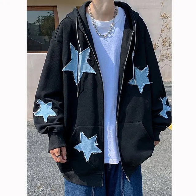 Men's Star Patch Zip Up Hoodie for Men Vivareflex Online