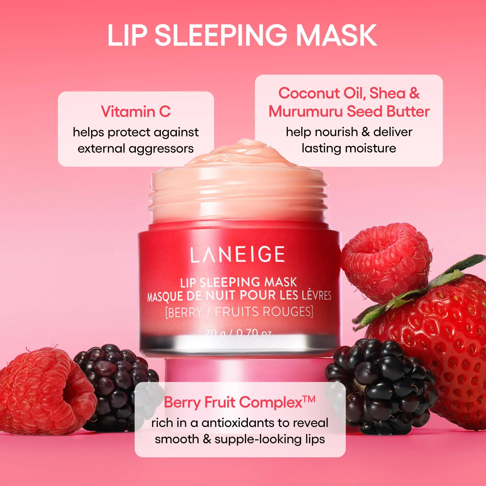 LANEIGE Lip Sleeping Mask: Nourish, Hydrate, Vitamin C, Murumuru & Shea Butter, Antioxidants, Flaky, Dry Lips Candy Cane Swirl - Vivareflex Online