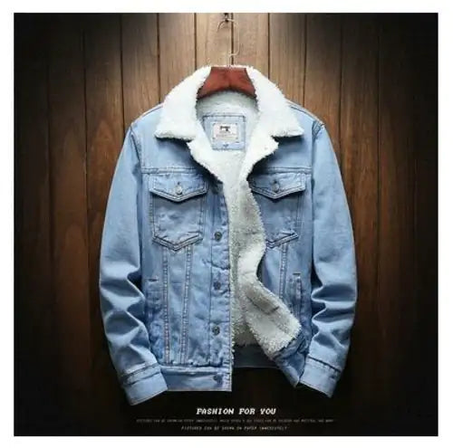 Men Light Blue Winter Jean Jackets Outerwear Warm Denim Coats New Men Vivareflex Online