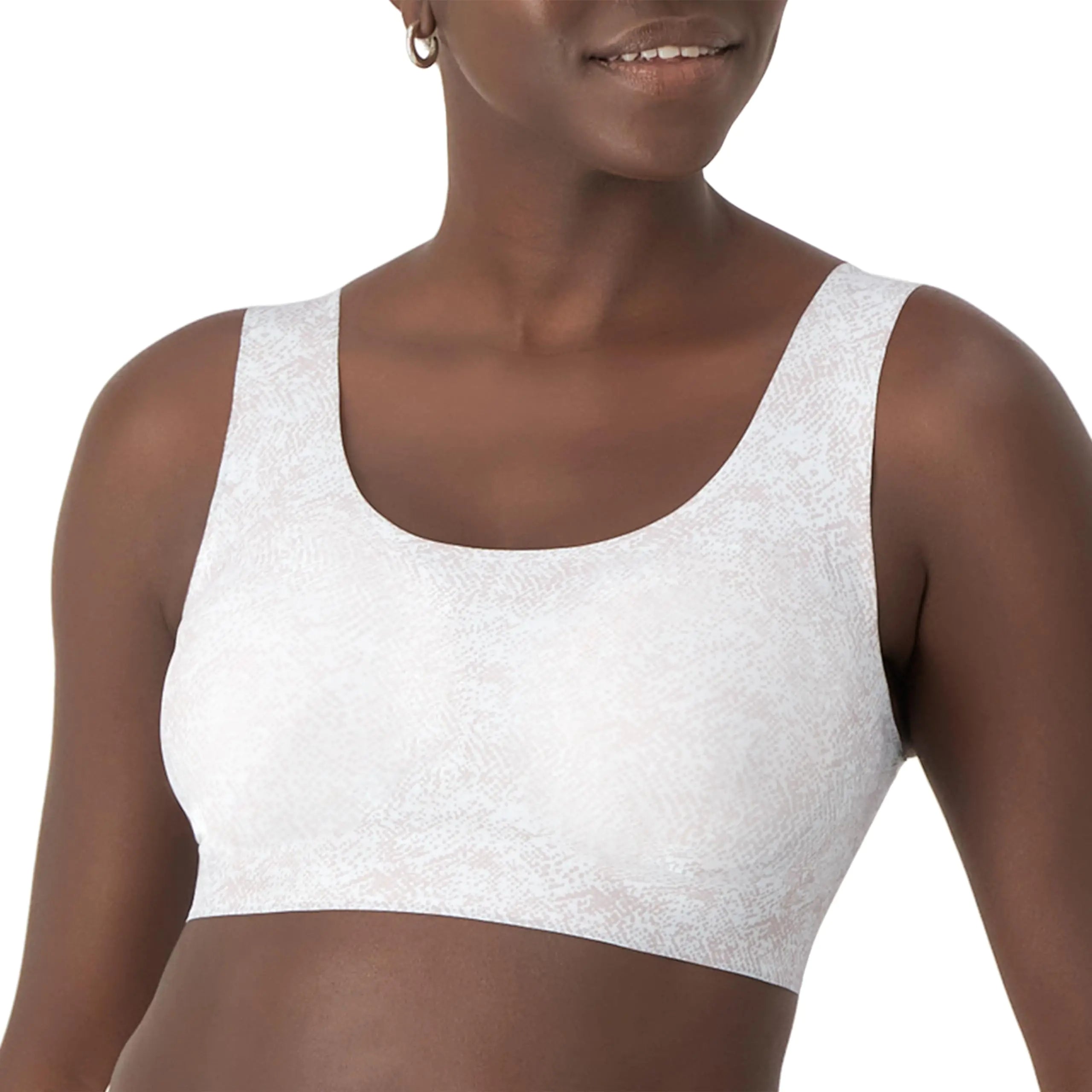 Sujetador tipo camiseta sin aros Comfort Revolution Easylite de Bali para mujer, sujetador tipo camiseta sin aros con cuello vuelto, talla extragrande, estampado brillante/blanco 