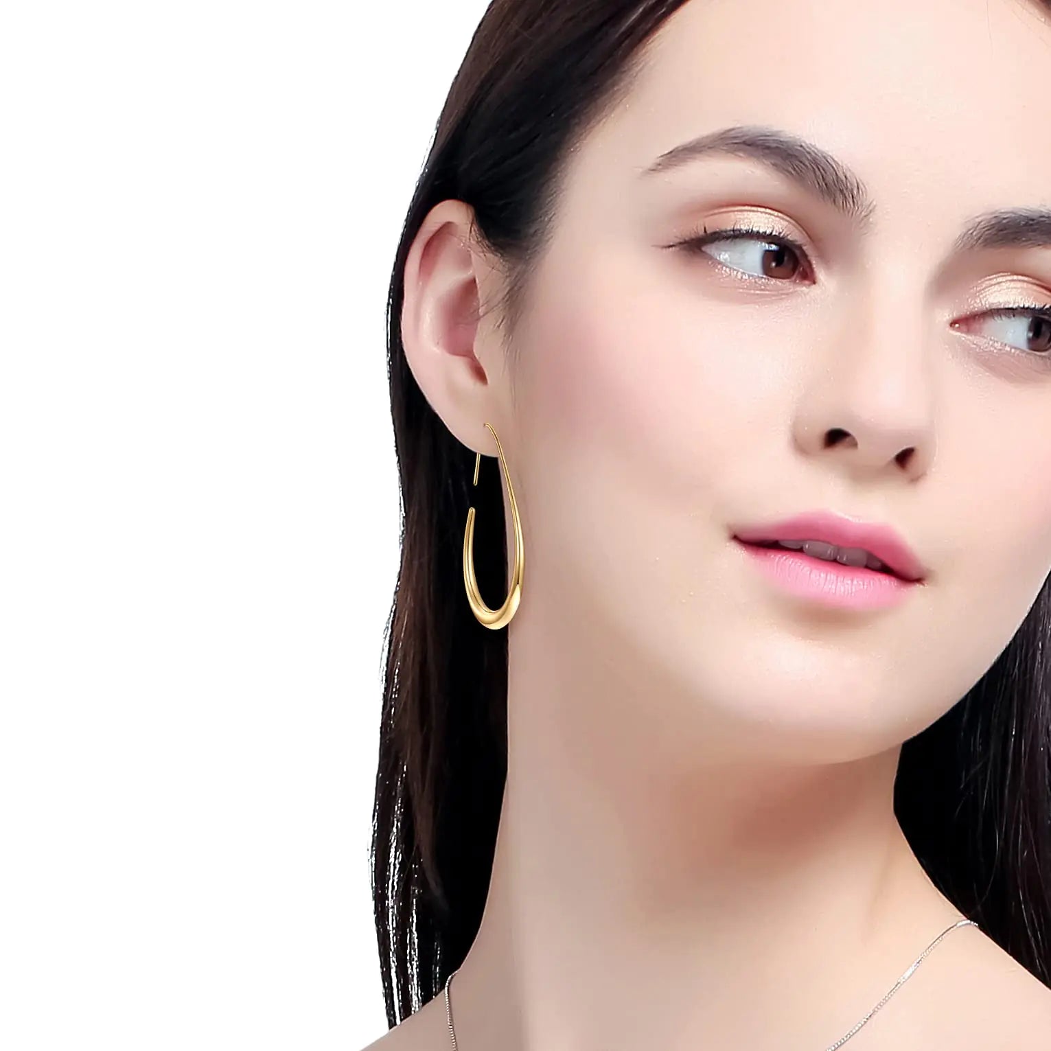 Boucles d'oreilles créoles légères en forme de larme pour femmes - Boucles d'oreilles créoles ovales plaquées or 14 carats/or blanc - Bijoux de déclaration hautement polis - Cadeau pour femmes