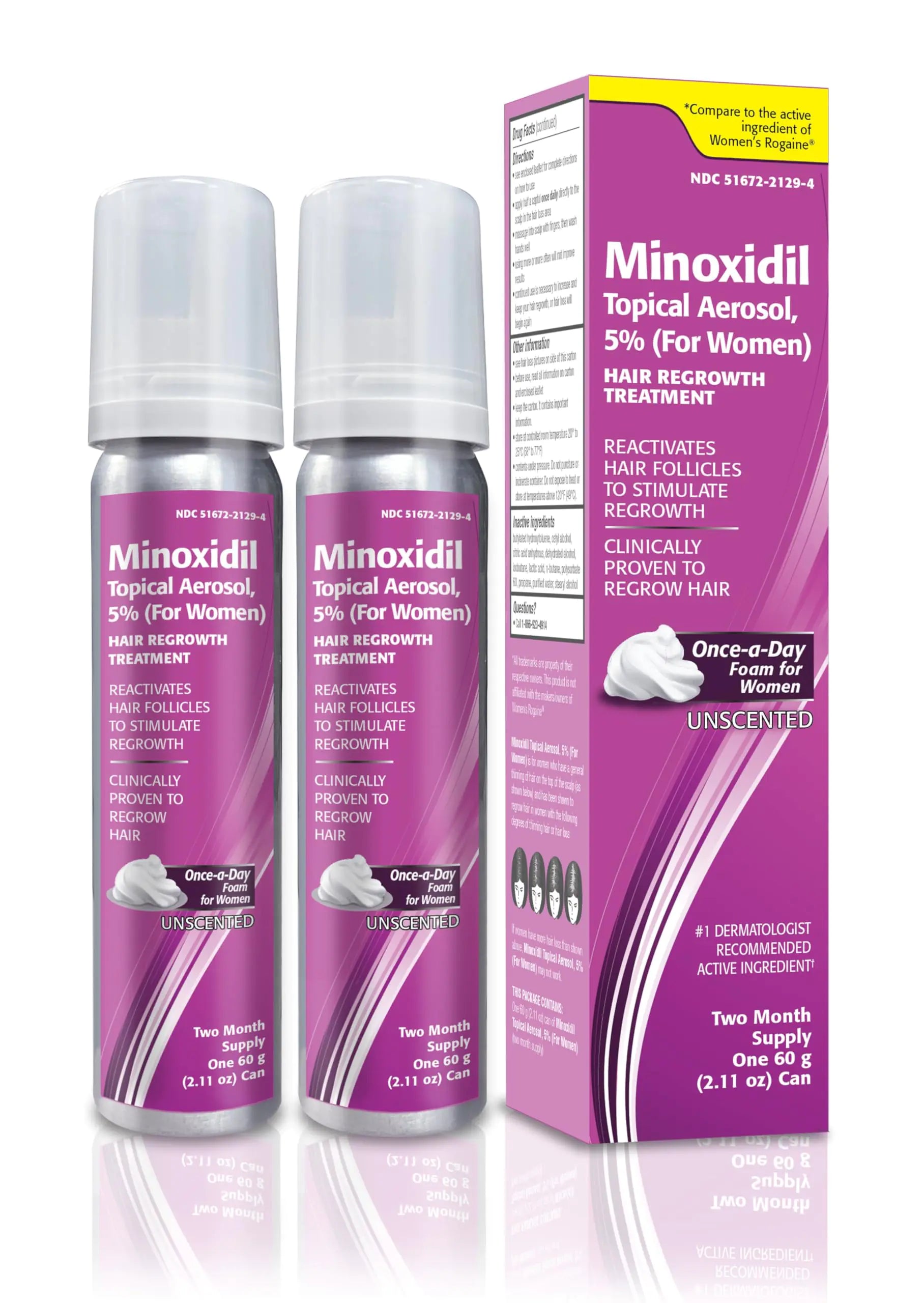 Taro Minoxidil Topical Aerosol Foam, 5%, Hair Regrowth Treatment for Women, 2.11 oz Reactivates Hair Follicles to Stimulate Hair Regrowth - 4 Months Supply 2.11 Ounce (Pack of 2)