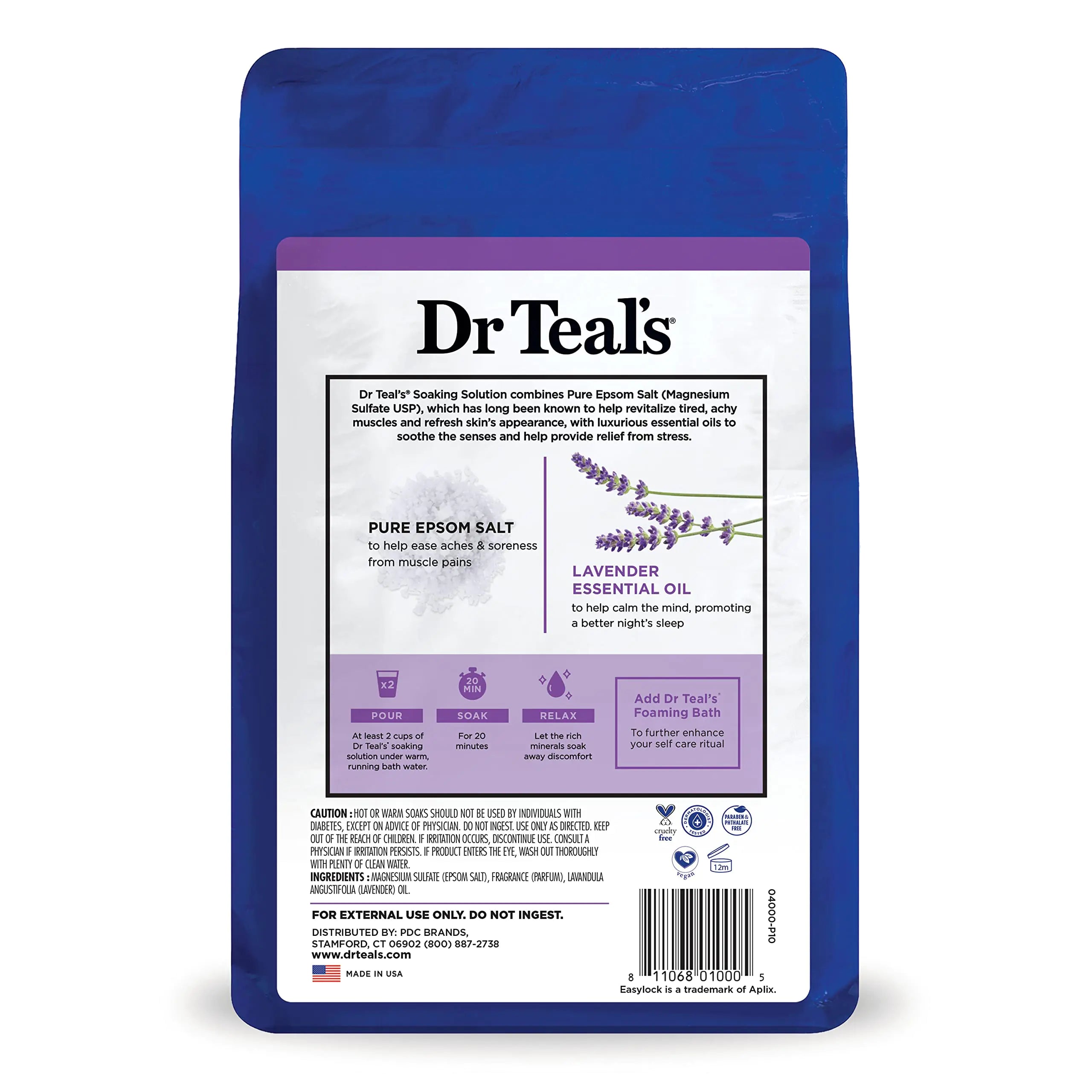 Sal de Epsom pura del Dr. Teal, calmante y relajante con lavanda, 3 lb (paquete de 4) (el empaque puede variar) 