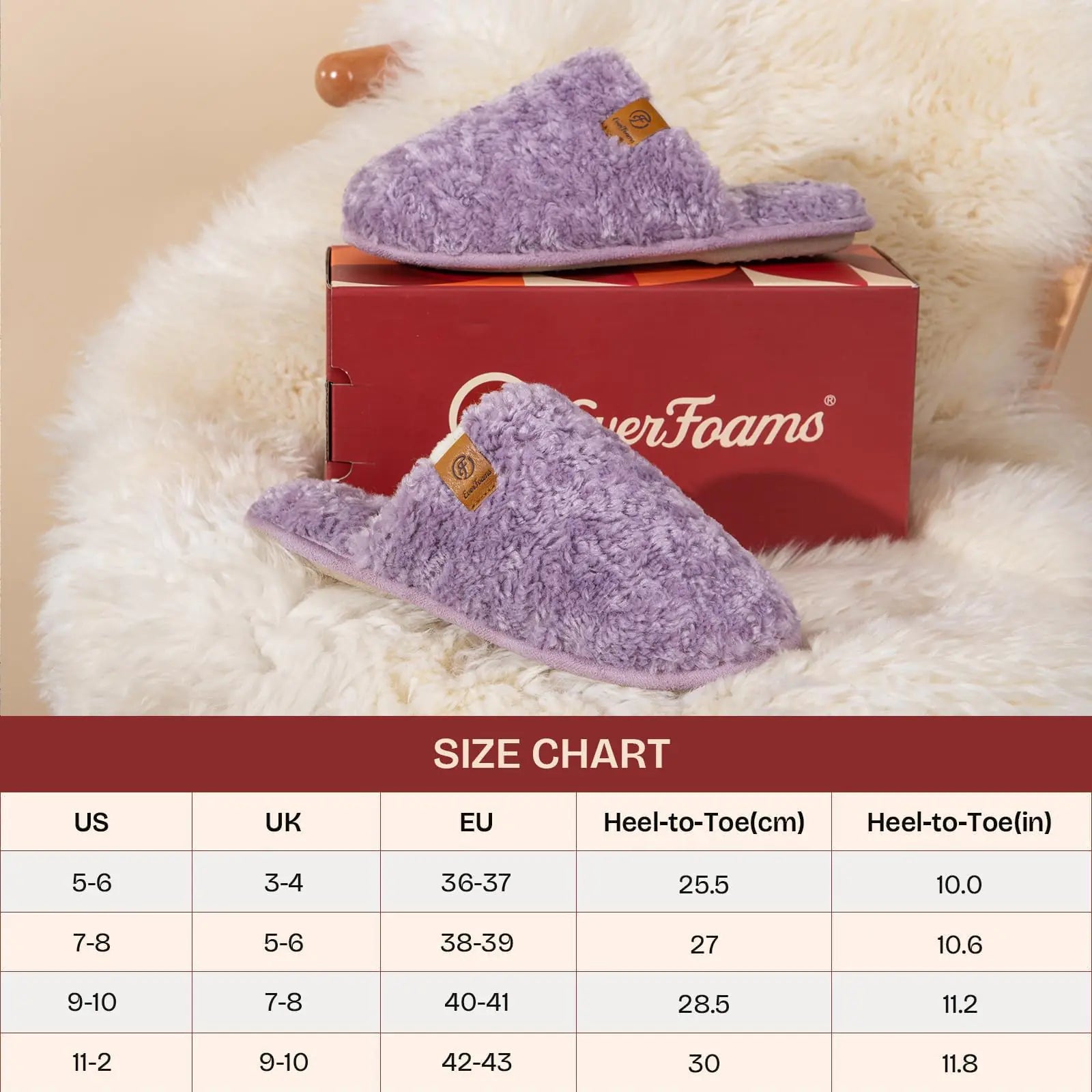 EverFoams Women's Fuzzy Slip-on Slippers Warm Cozy Soft Lightweight Memory Foam Indoor House Shoes 5-6 Purple - Vivareflex Online