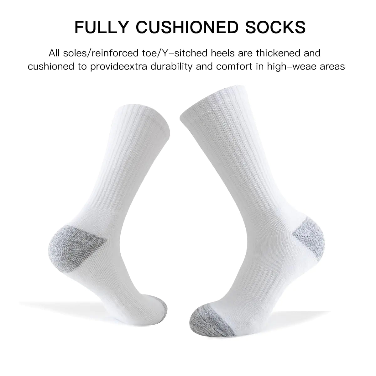 JOYNÉE Lot de 8 paires de chaussettes à coussinets pour homme - Chaussettes de travail, de course, d'athlétisme, décontractées et respirantes - Taille de chaussette : 10-13 - Grande taille - Blanc (8 paires)